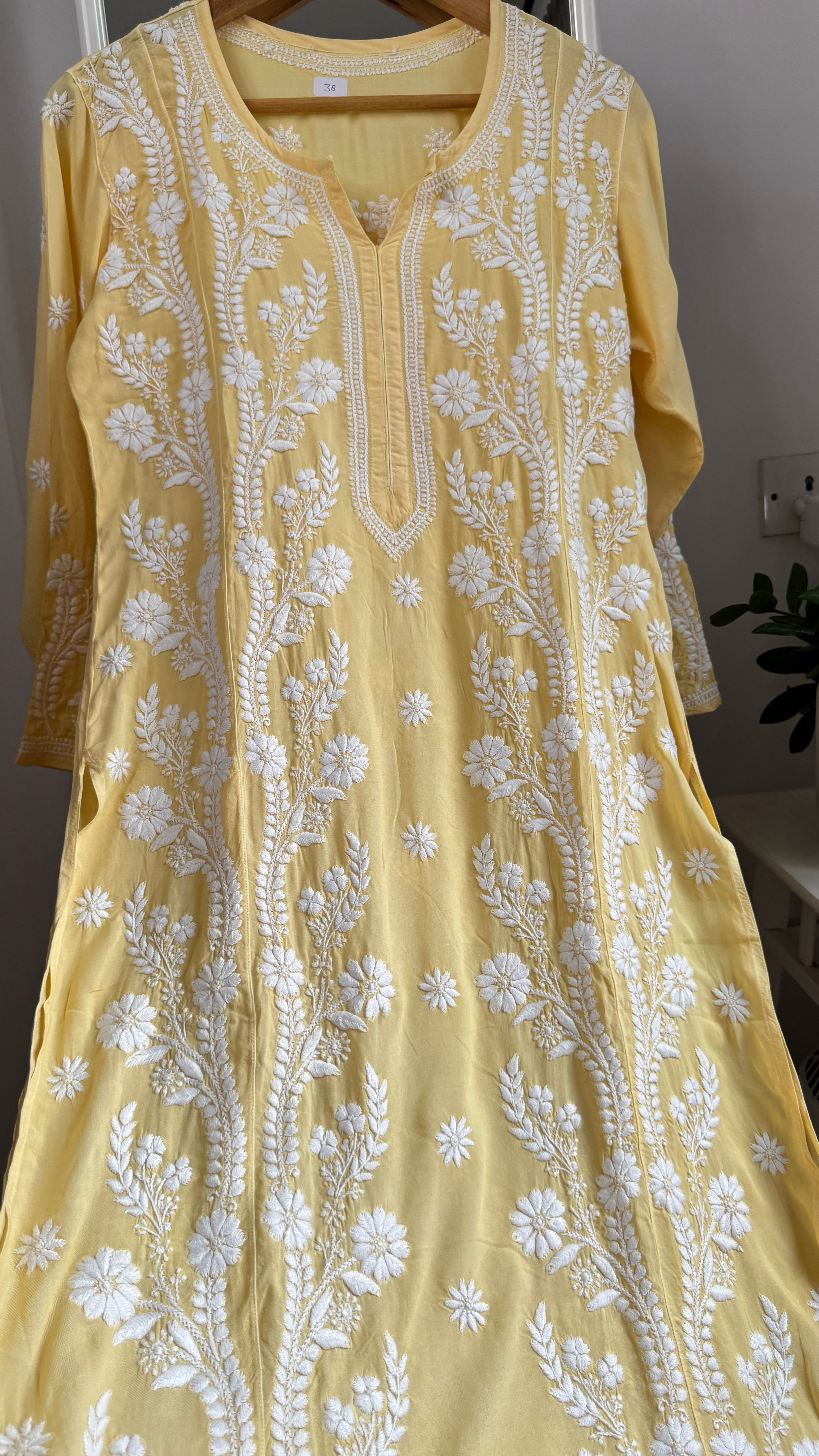 Premium Modal Chikankari Cotton Kurti - Yellow - Noor Collection