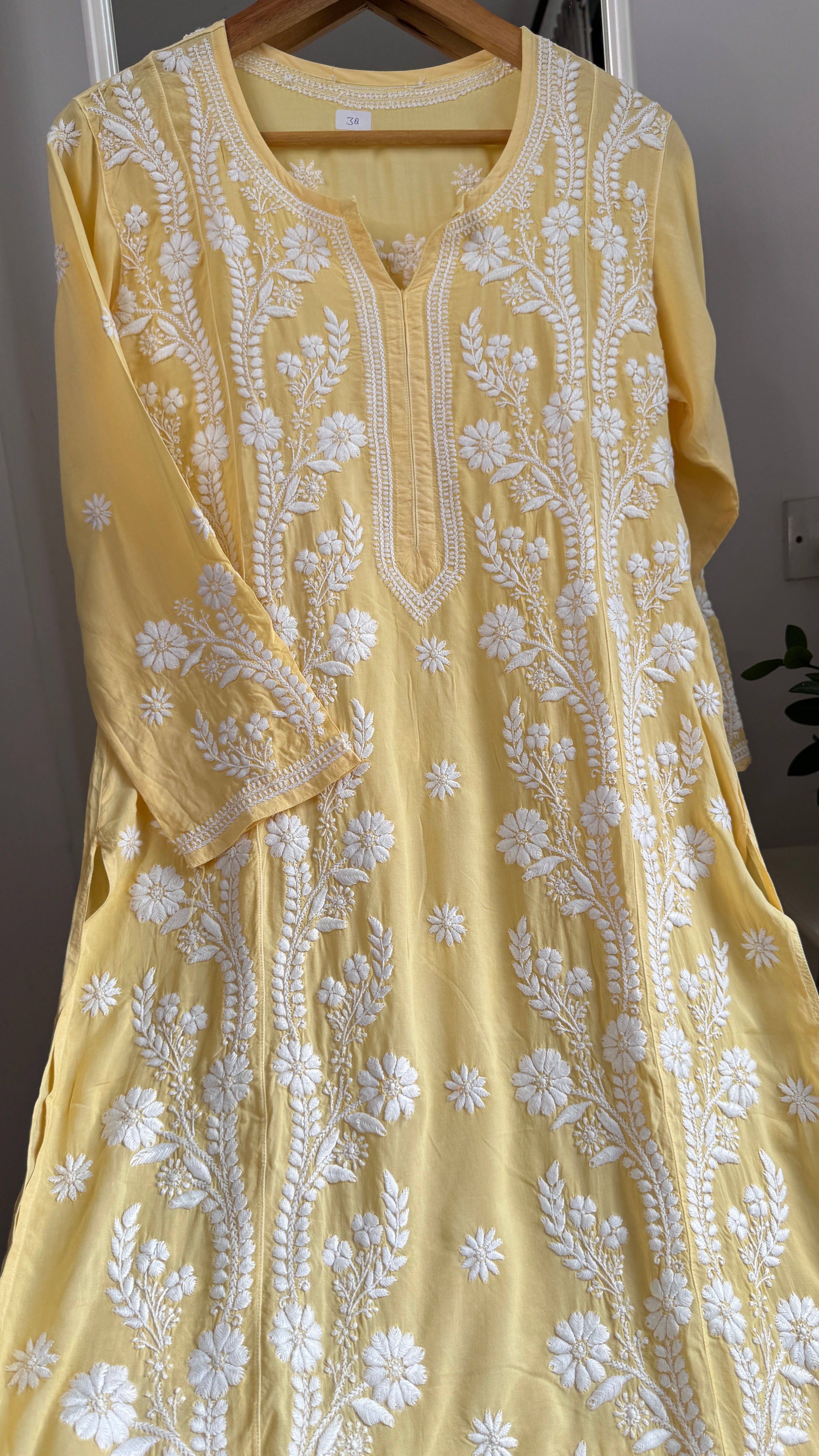 Premium Modal Chikankari Cotton Kurti - Yellow - Noor Collection