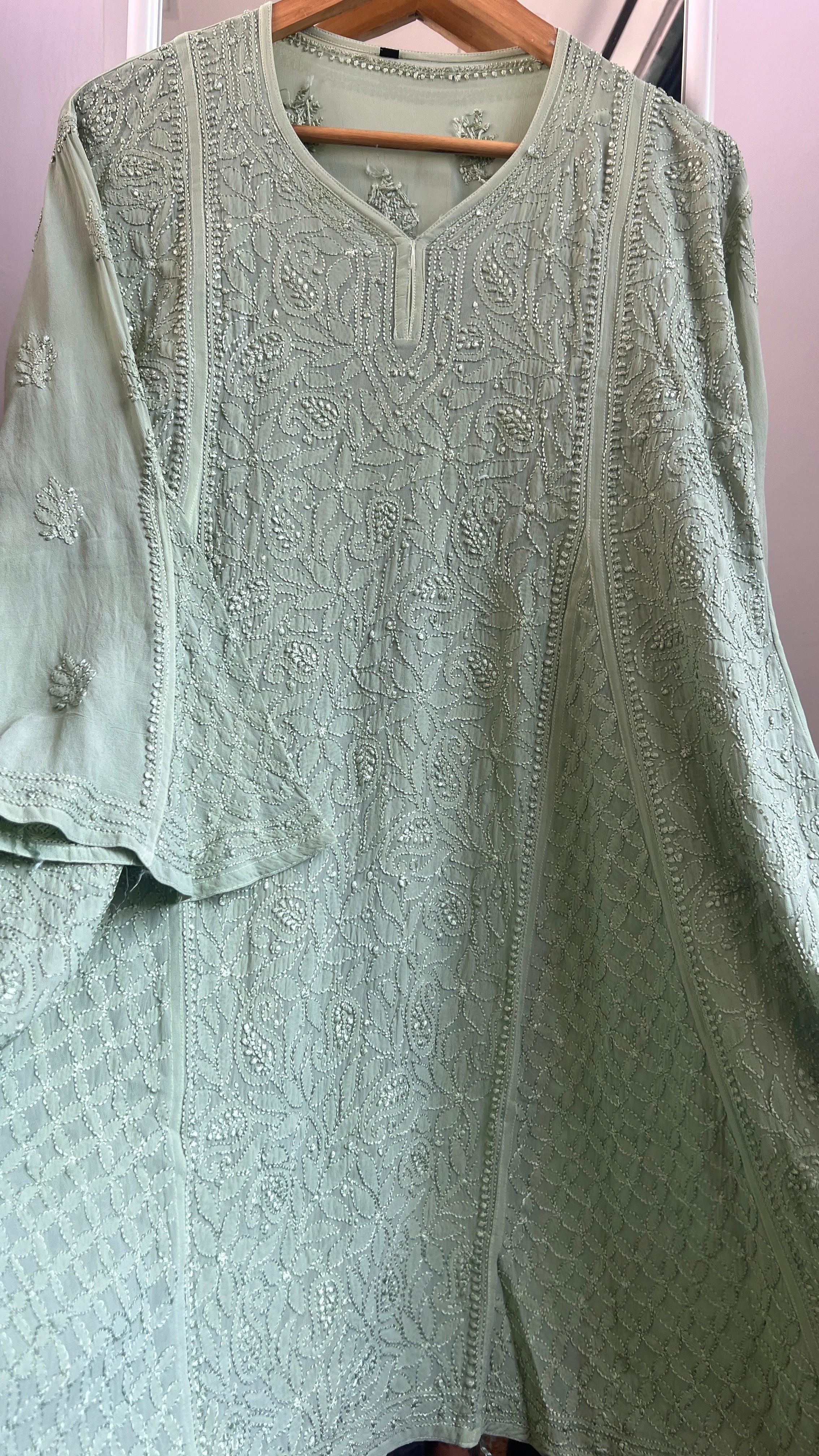 Viscose Chikankari Short Anarkali - Green  - Sahar Collection