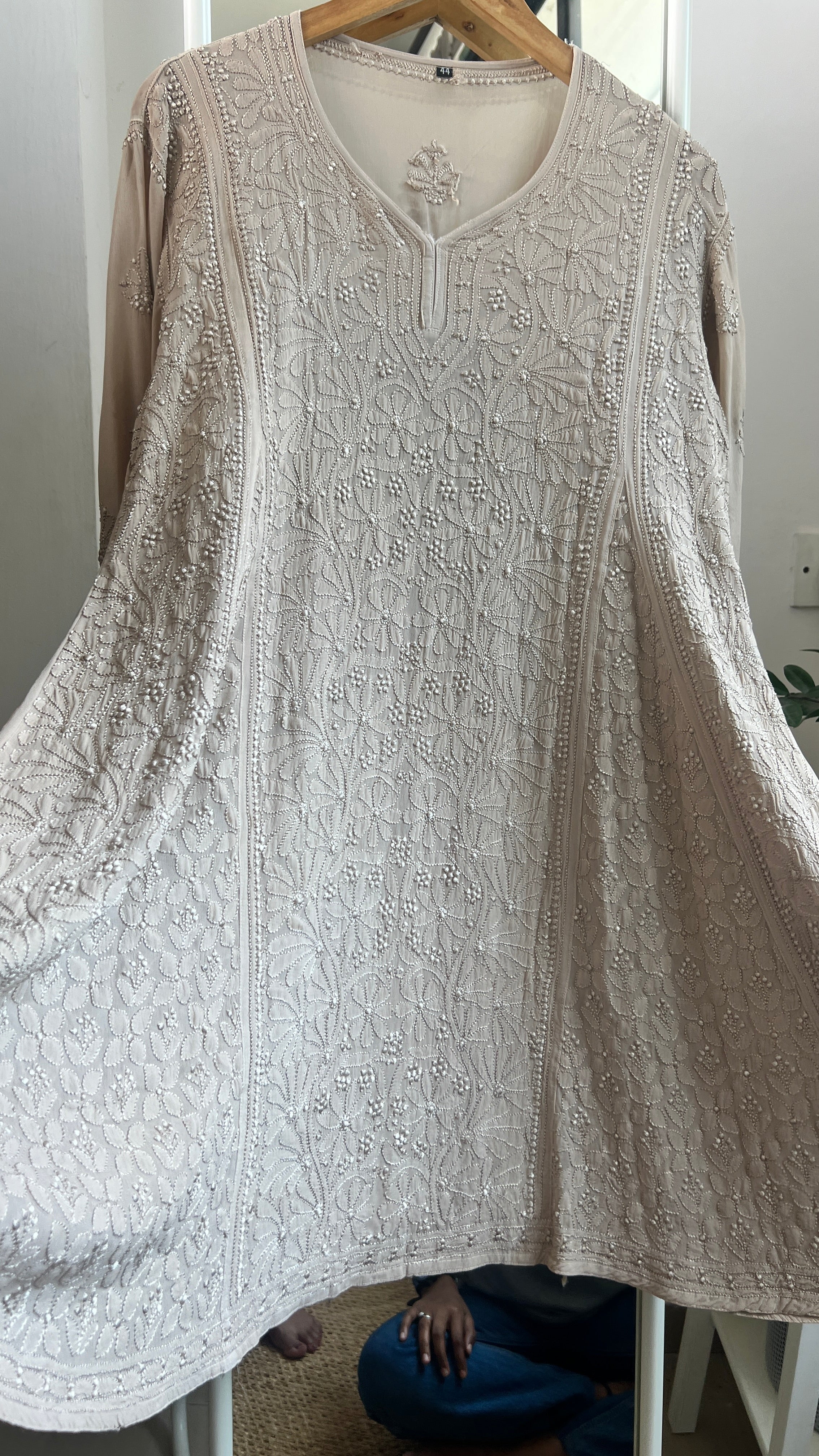 Viscose Chikankari Short Anarkali - Coffee Beige  - Sahar Collection