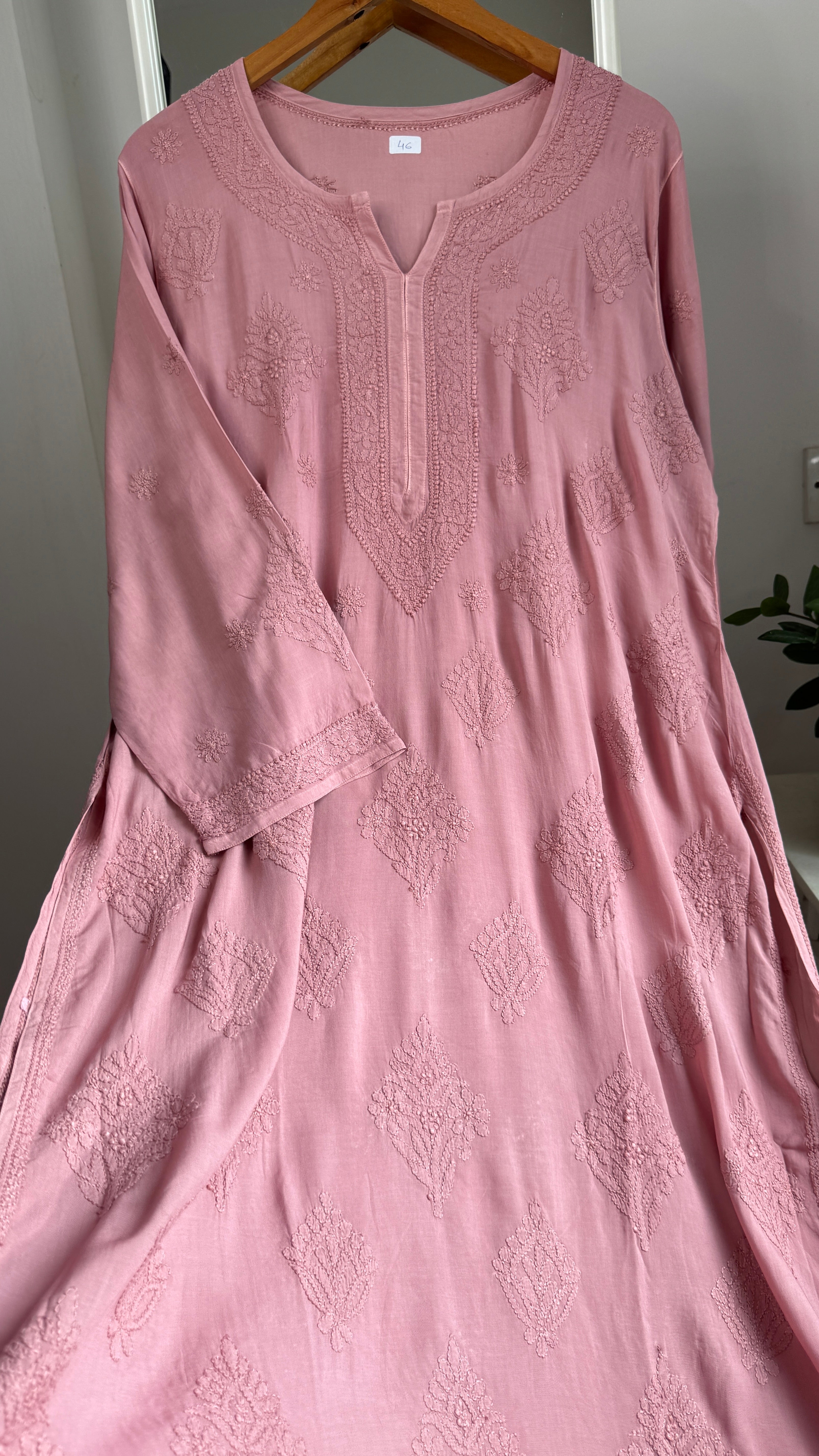 Premium Modal Chikankari Cotton Kurti - Rosewood - Noor Collection