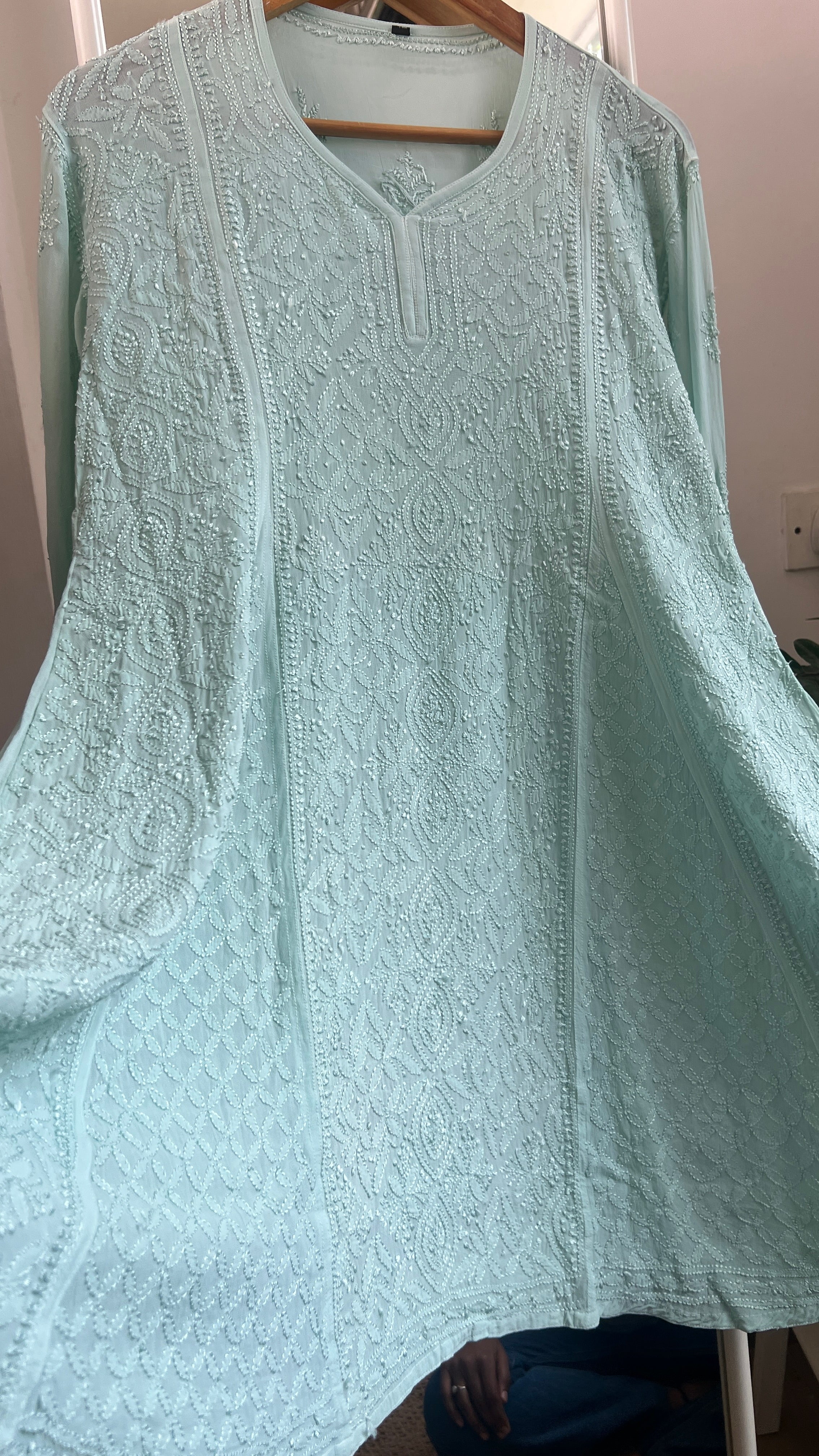 Viscose Chikankari Short Anarkali - Green  - Sahar Collection