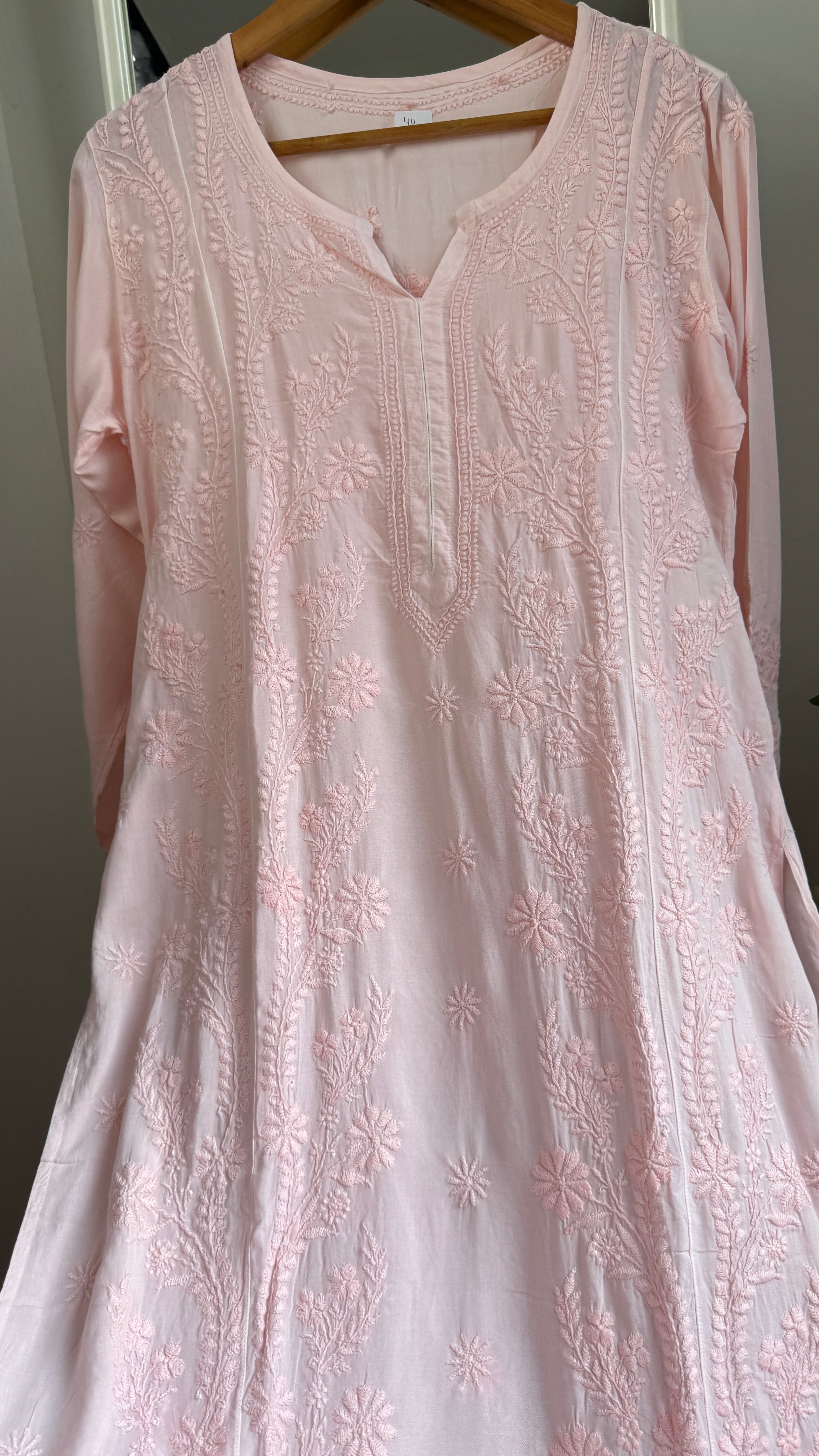 Premium Modal Chikankari Cotton Kurti - Peach Pink - Noor Collection