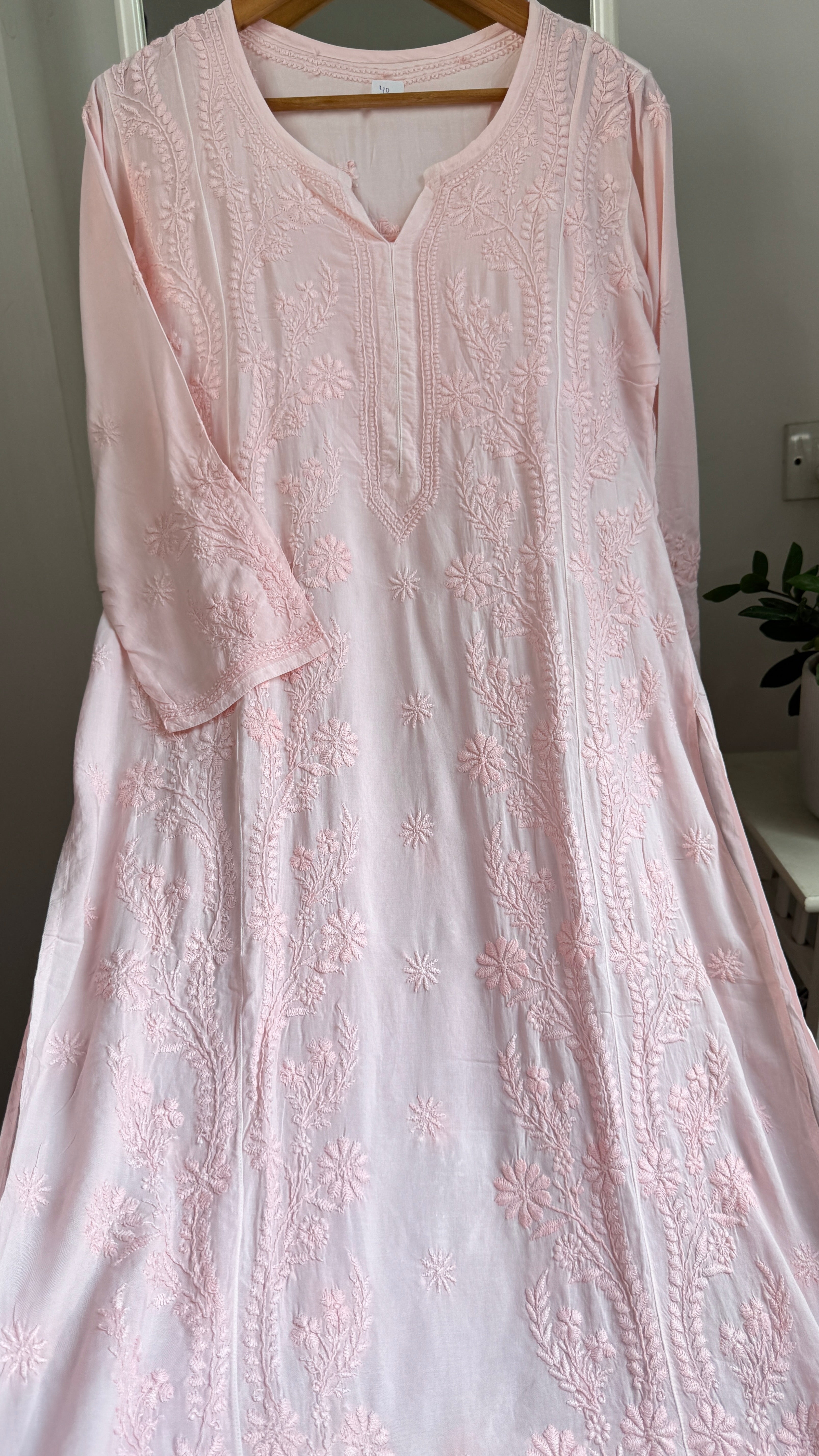 Premium Modal Chikankari Cotton Kurti - Peach Pink - Noor Collection