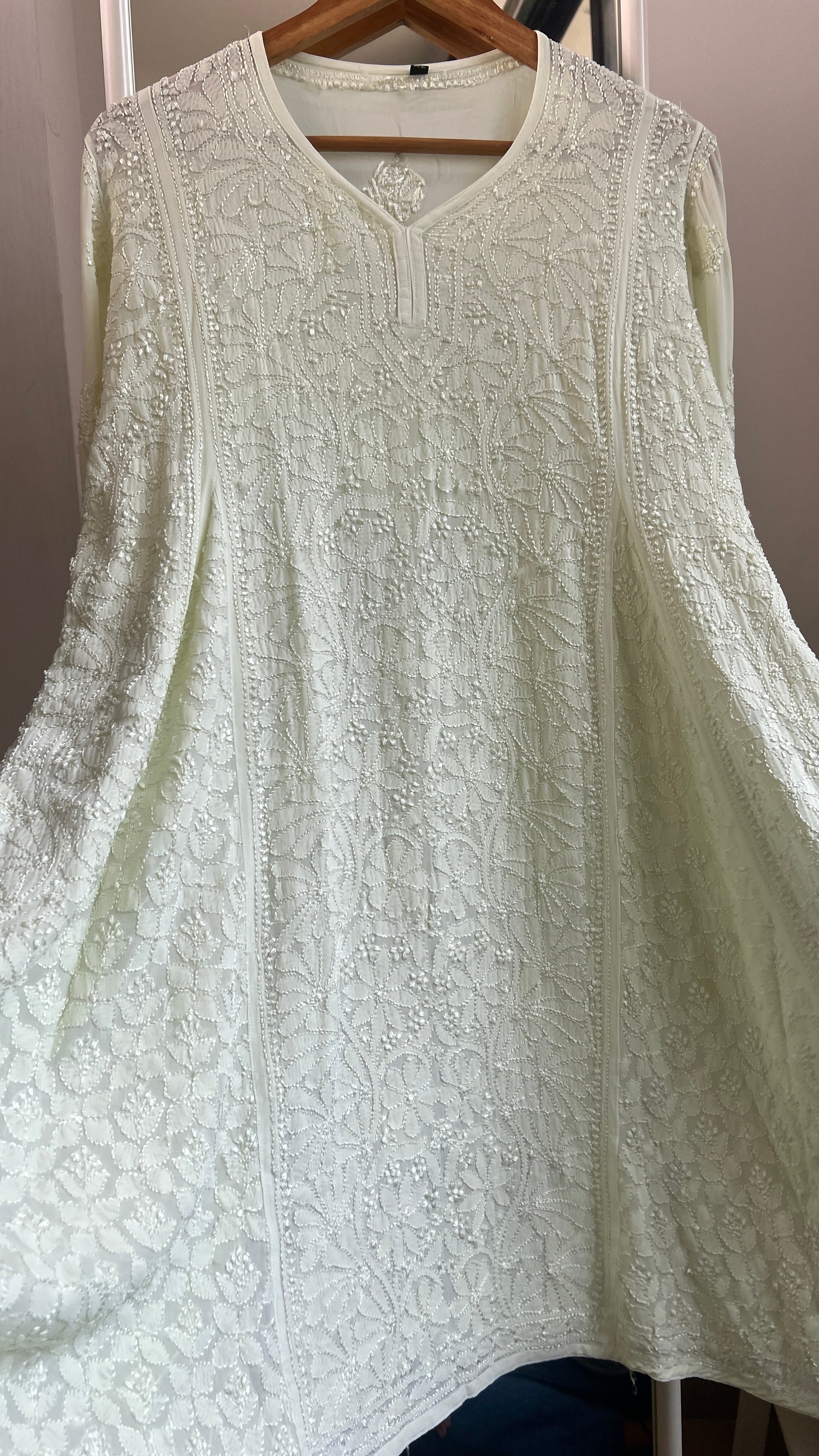 Viscose Chikankari Short Anarkali - Light Green  - Sahar Collection
