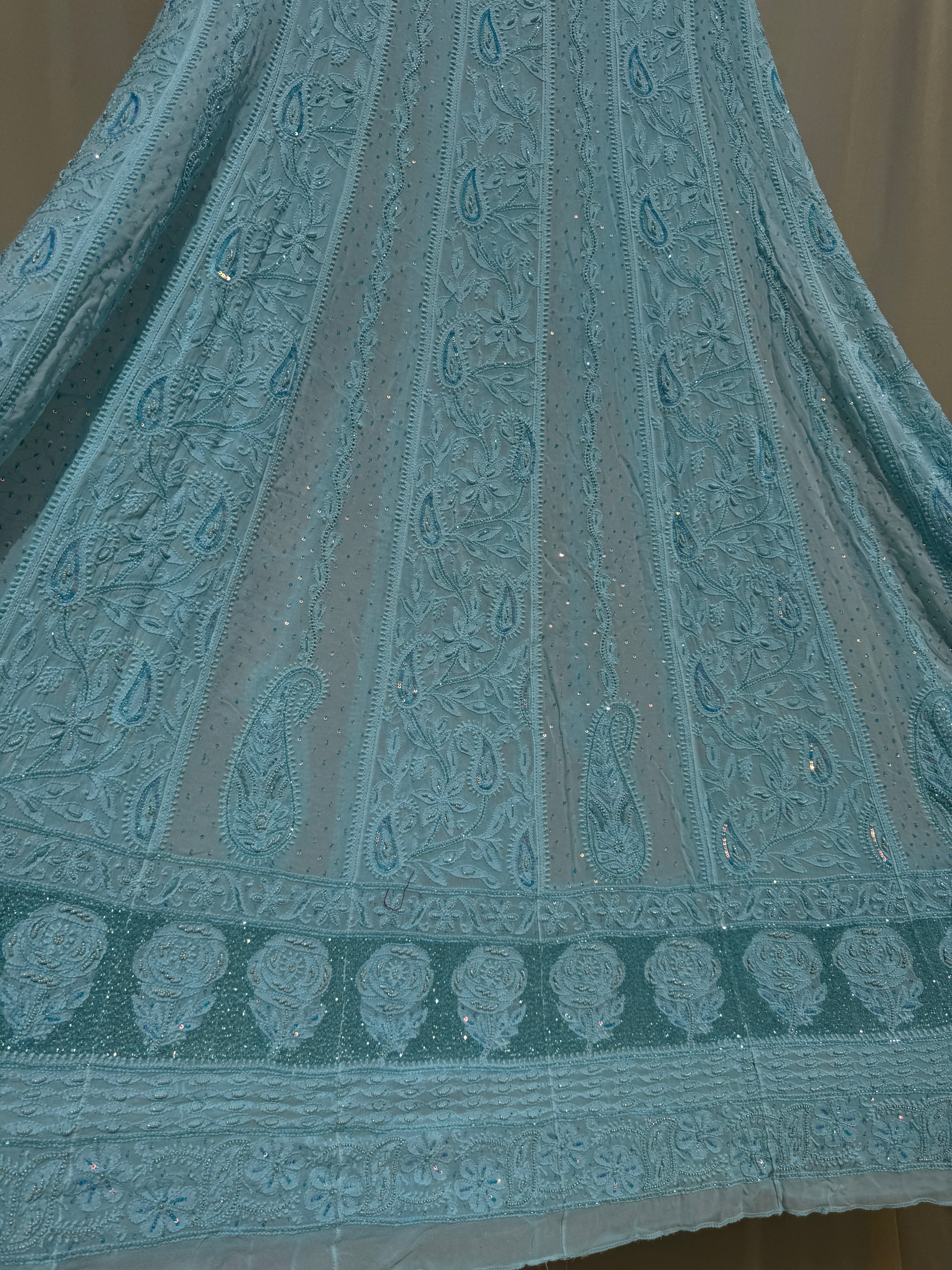 Viscose Anarkali - Semi Stitched - Pearl Work - Blue