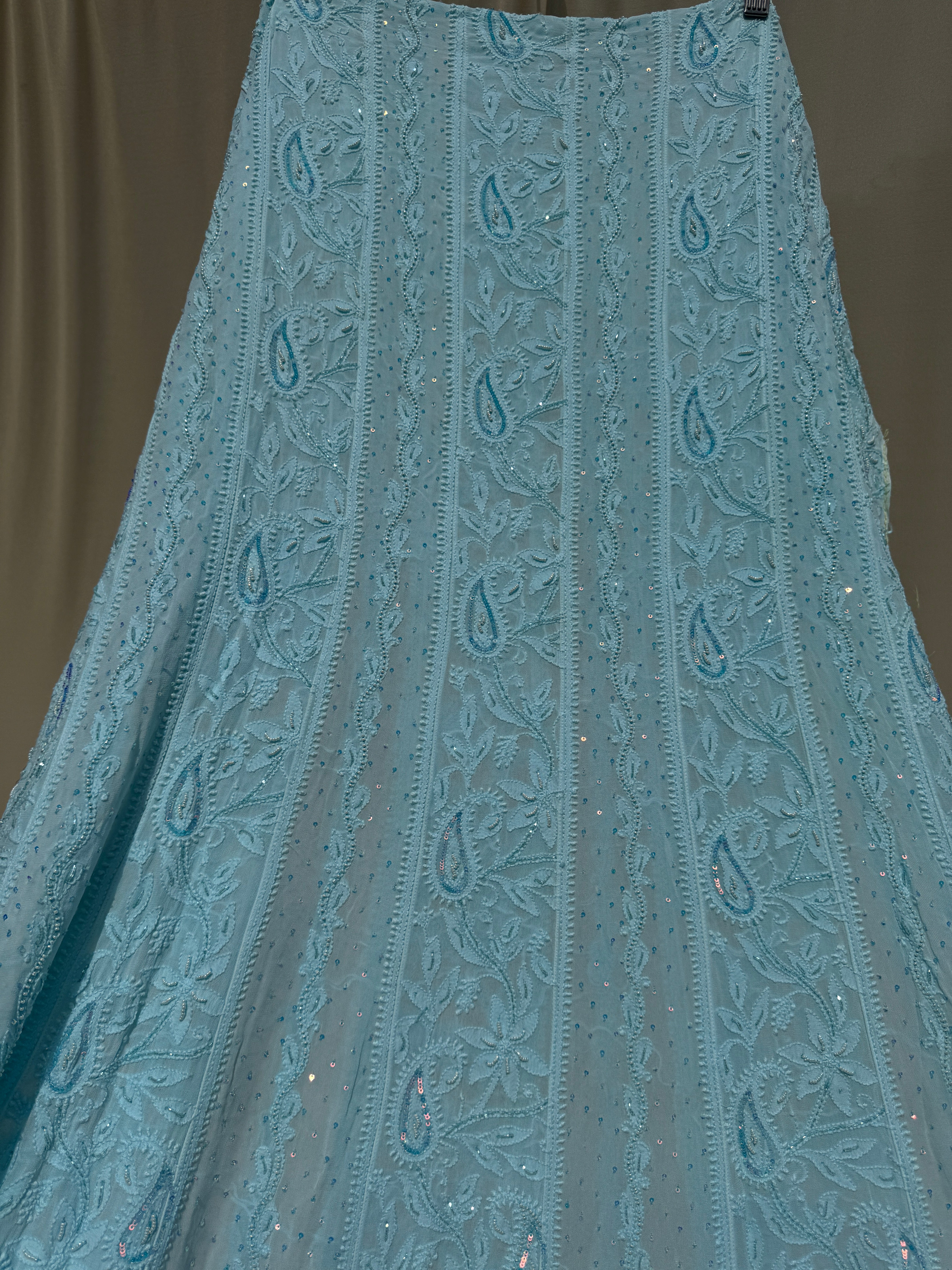 Viscose Anarkali - Semi Stitched - Pearl Work - Blue
