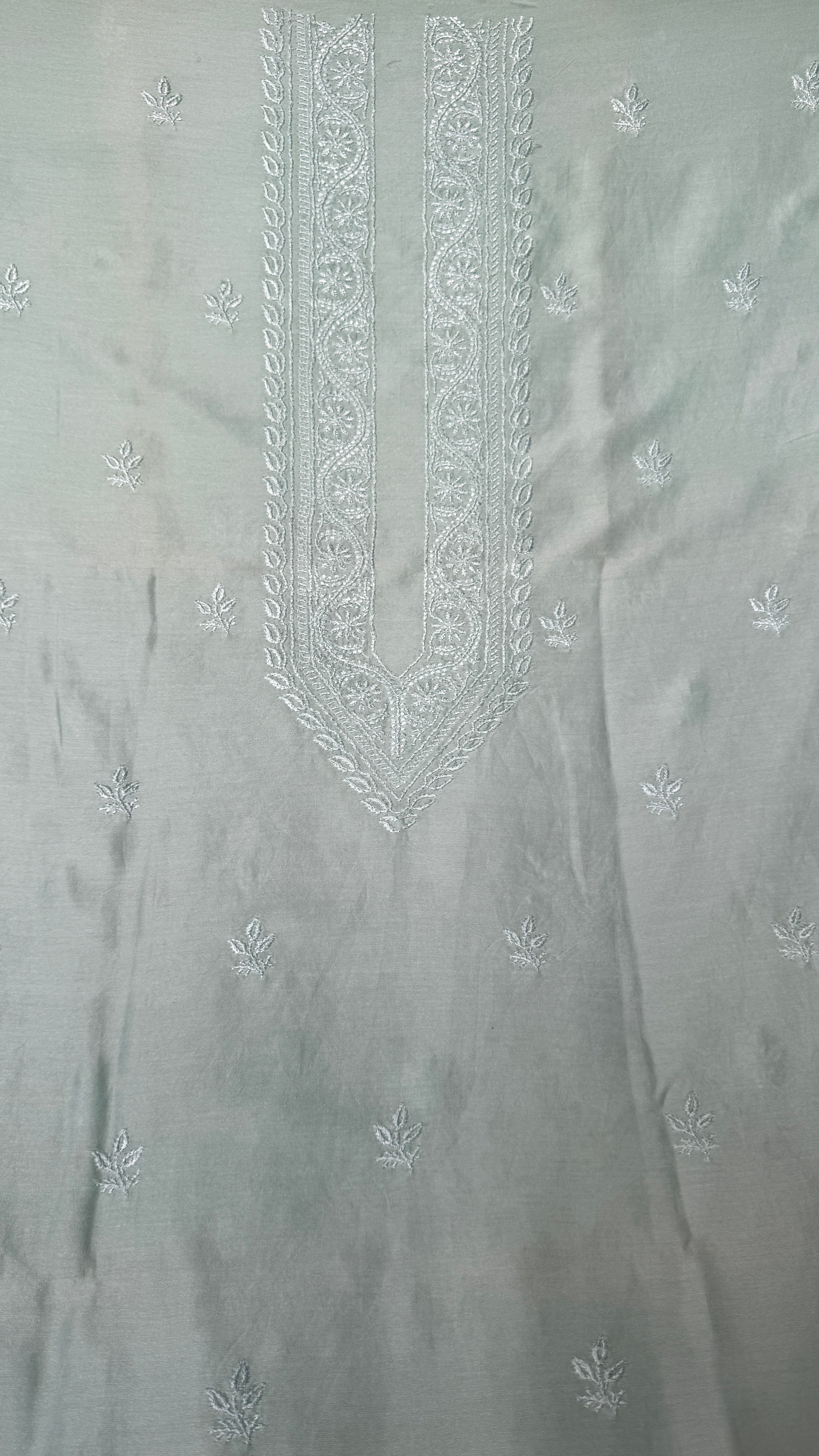 Chanderi Chikankari Kurta Length - Mens- Sea Green