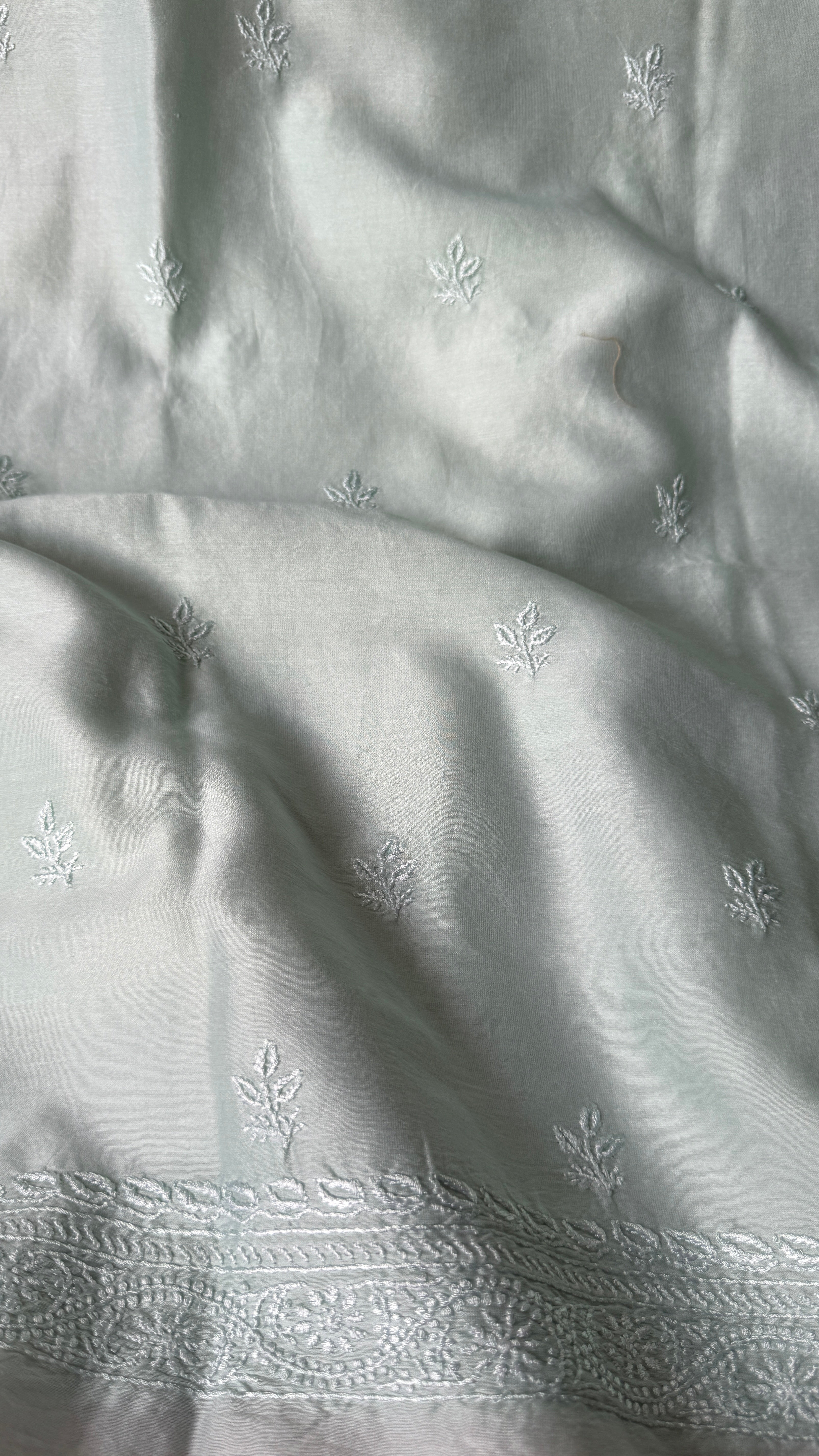 Chanderi Chikankari Kurta Length - Mens- Sea Green