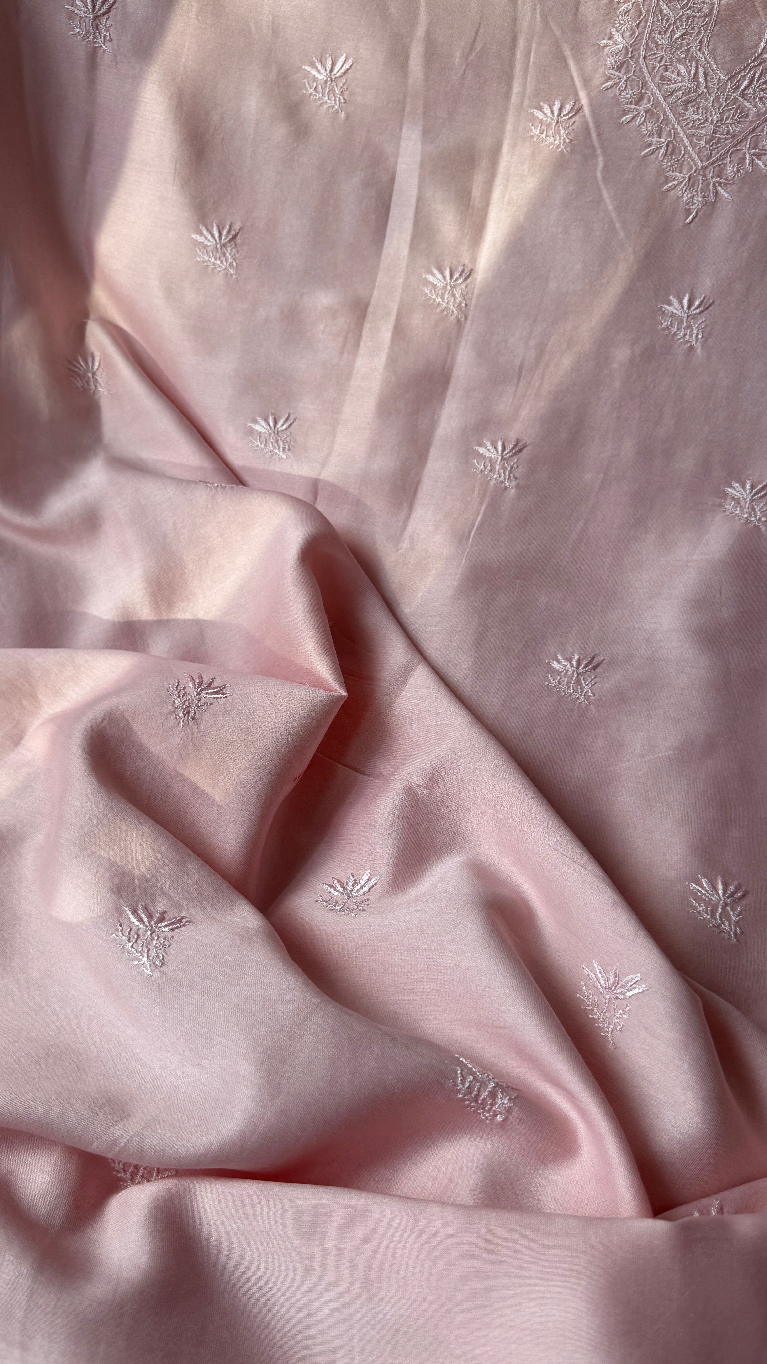 Chanderi Chikankari Kurta Length - Mens- Pale pink