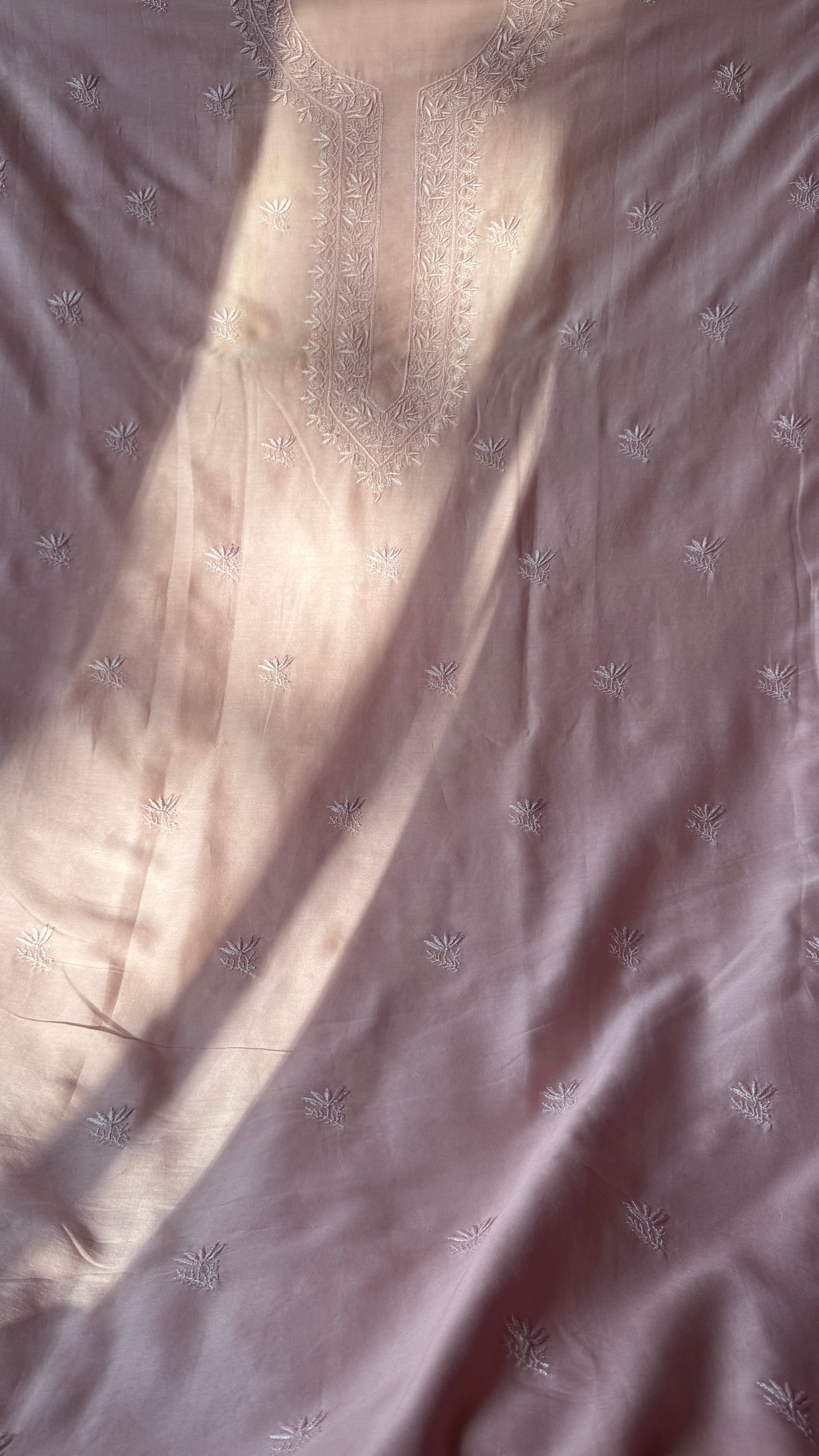 Chanderi Chikankari Kurta Length - Mens- Pale pink