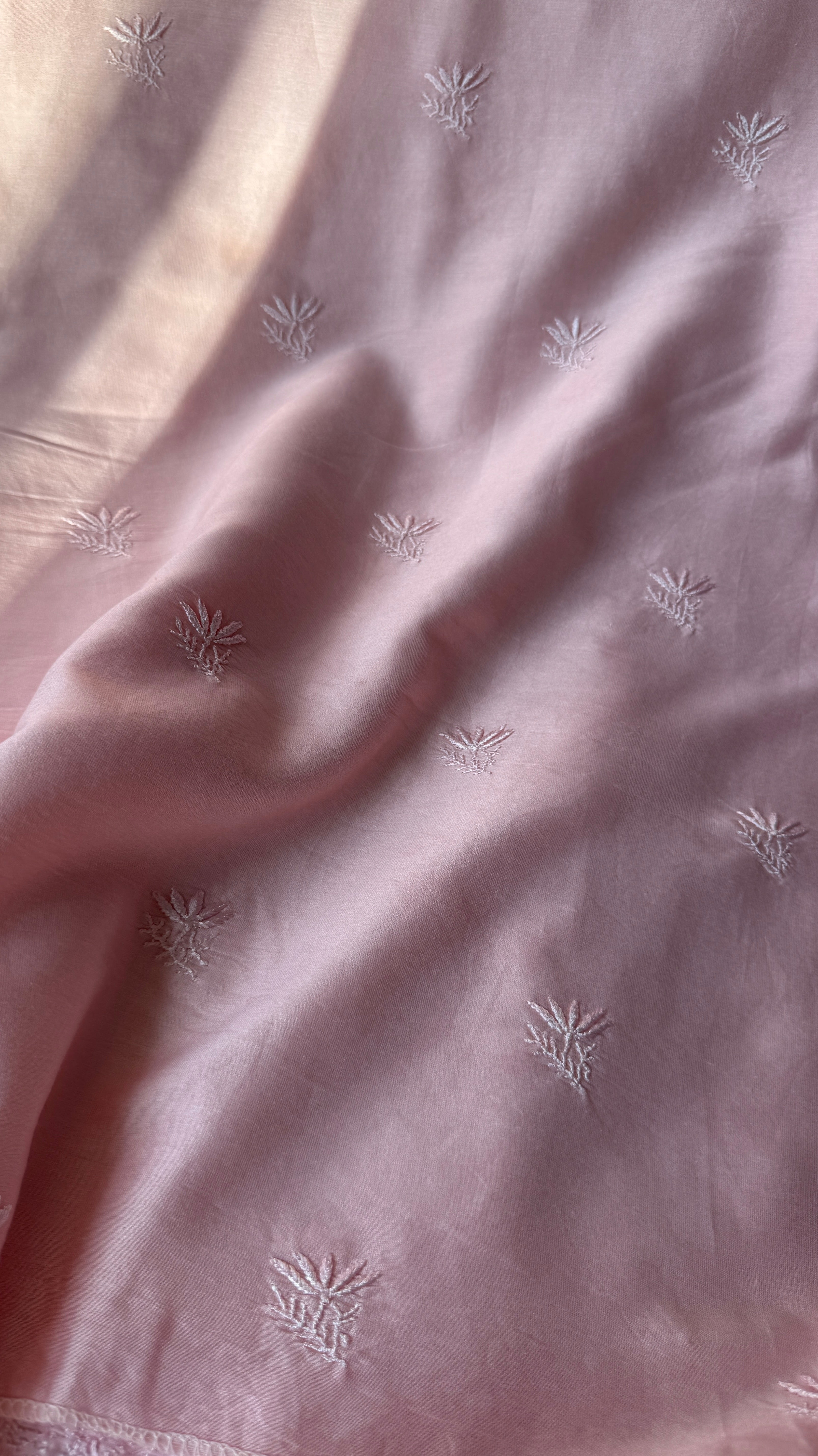 Chanderi Chikankari Kurta Length - Mens- Pale pink