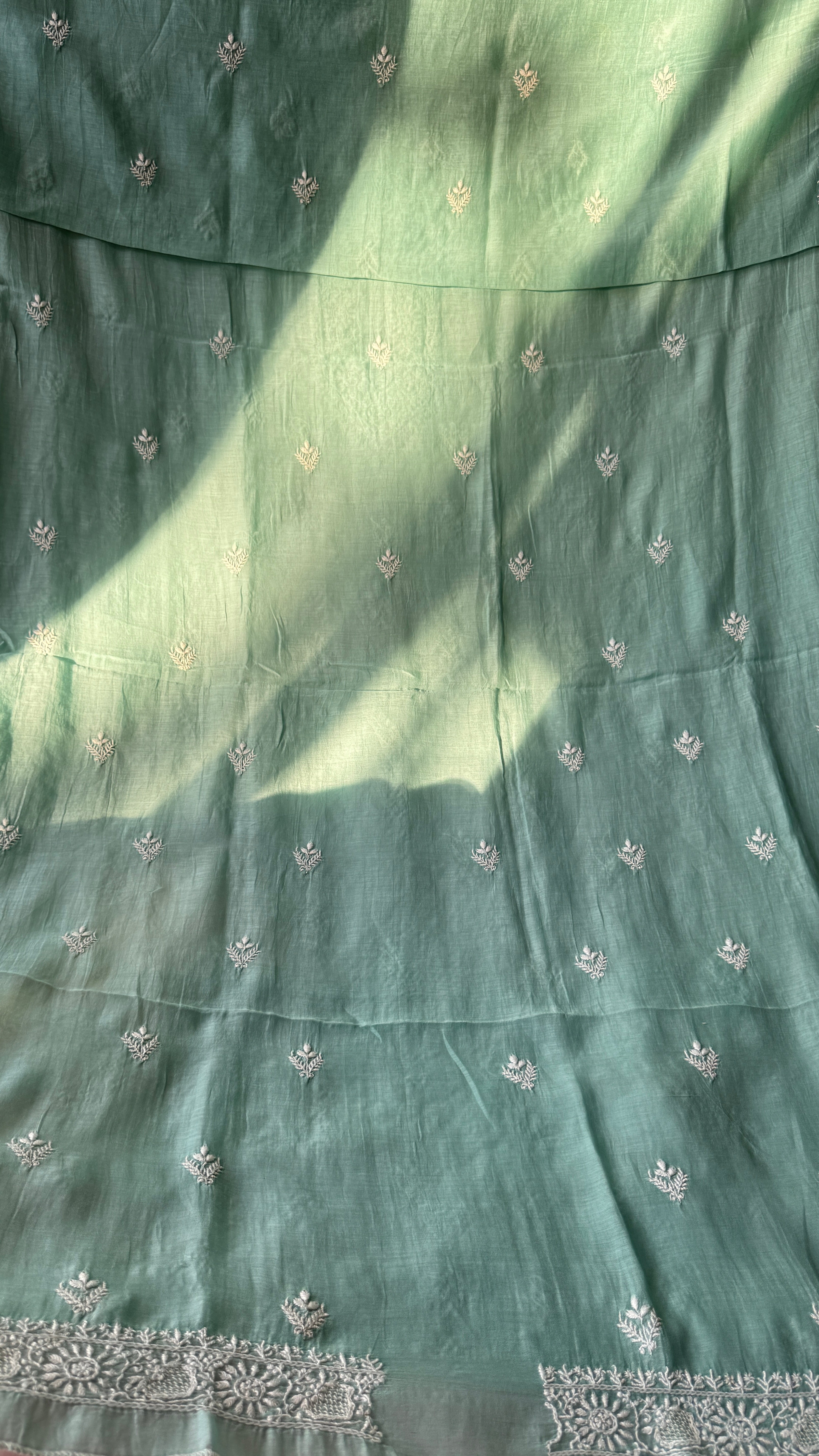 Mul Chanderi Chikankari Kurta Length - Mens- Tiffany Green