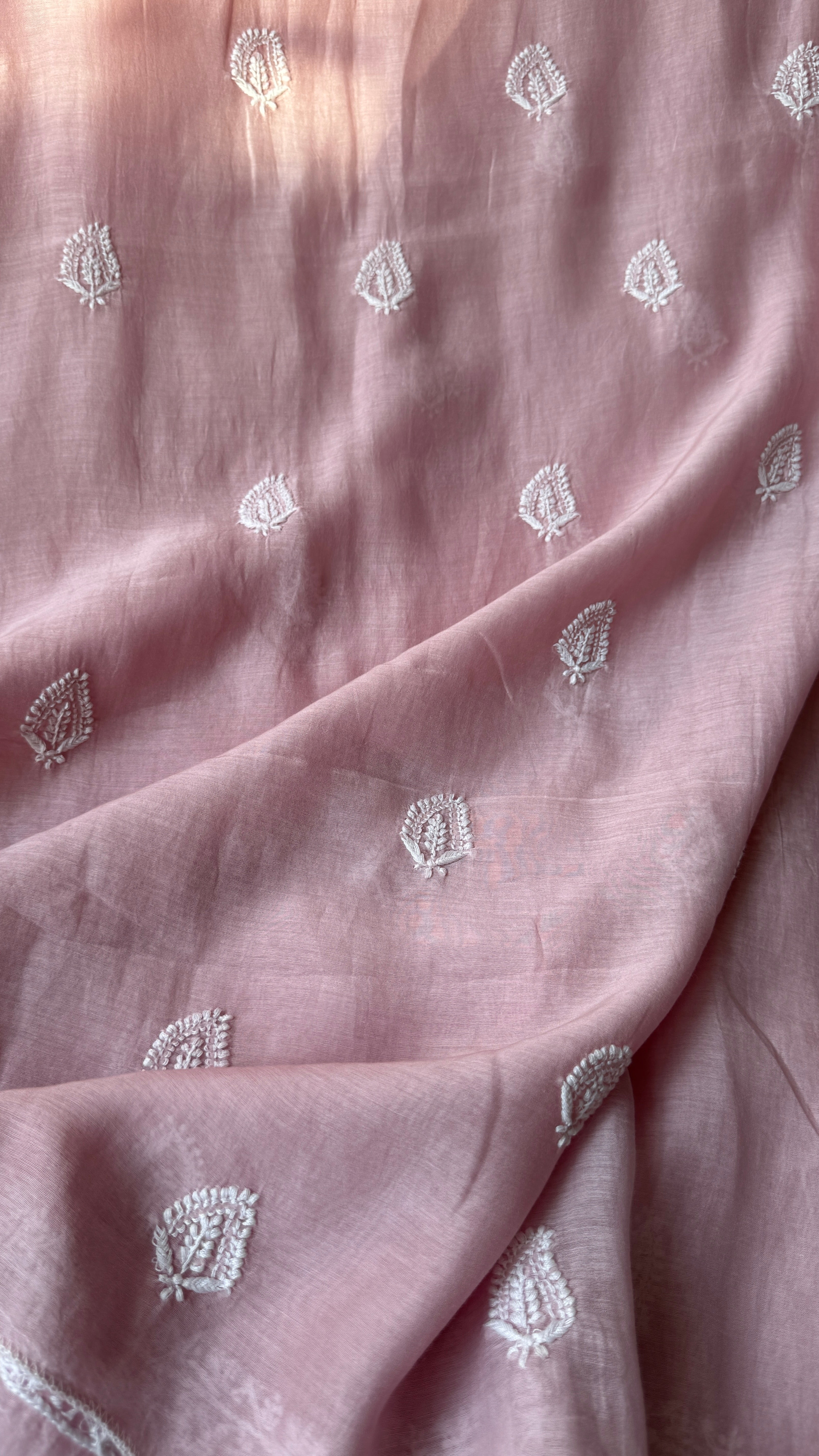 Mul Chanderi Chikankari Kurta Length - Mens- Pale Pink