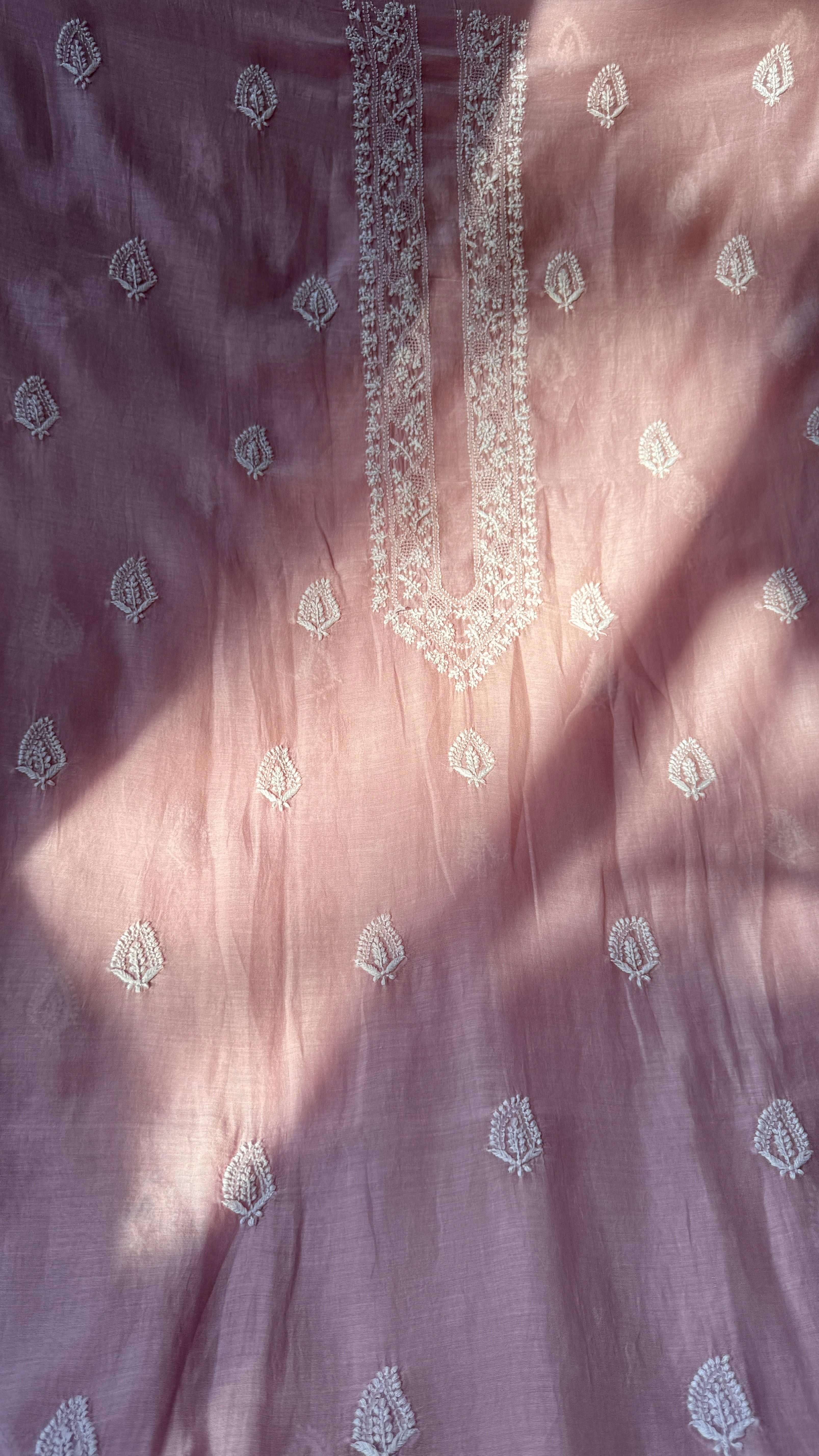 Mul Chanderi Chikankari Kurta Length - Mens- Pale Pink