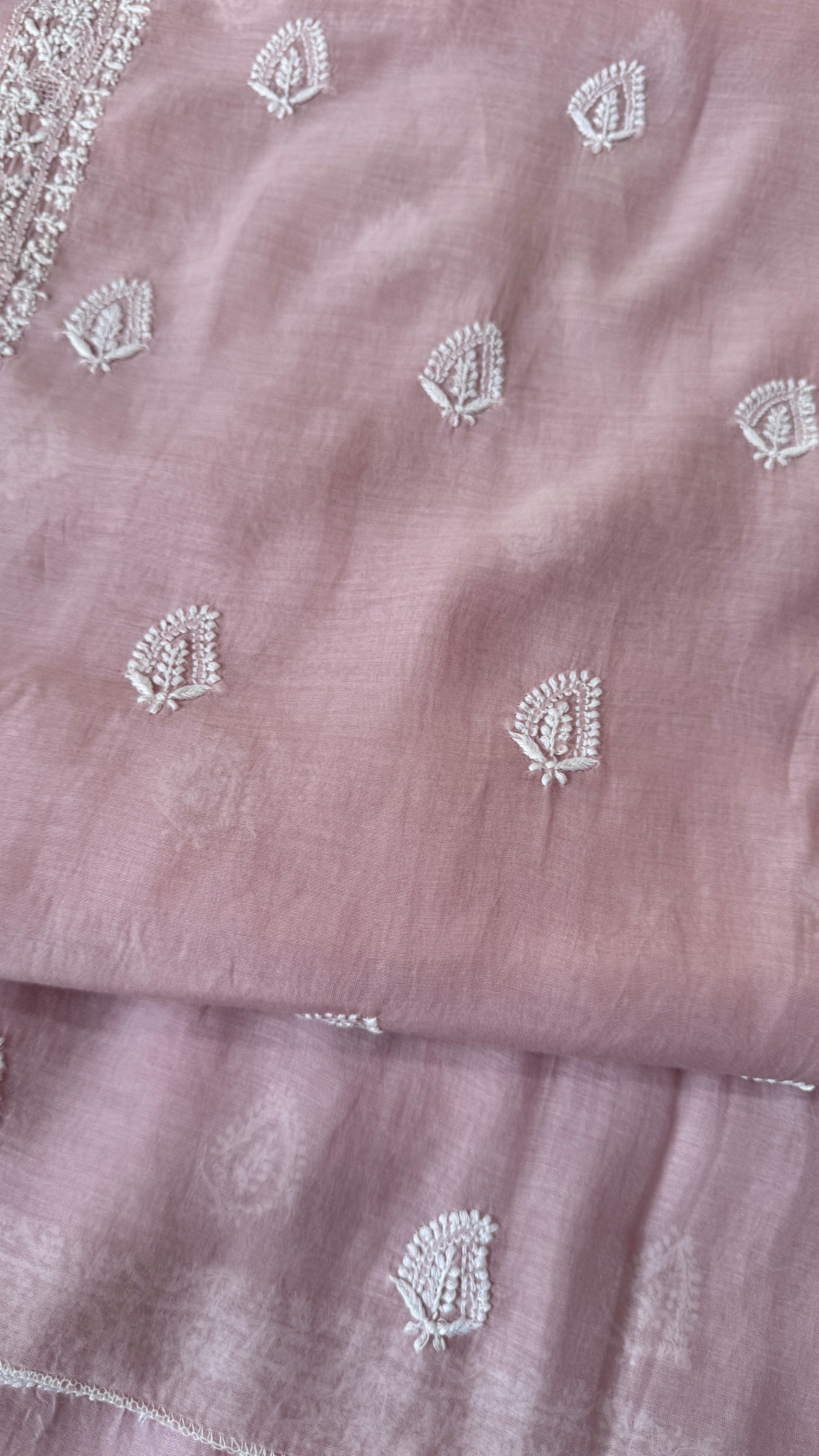 Mul Chanderi Chikankari Kurta Length - Mens- Pale Pink