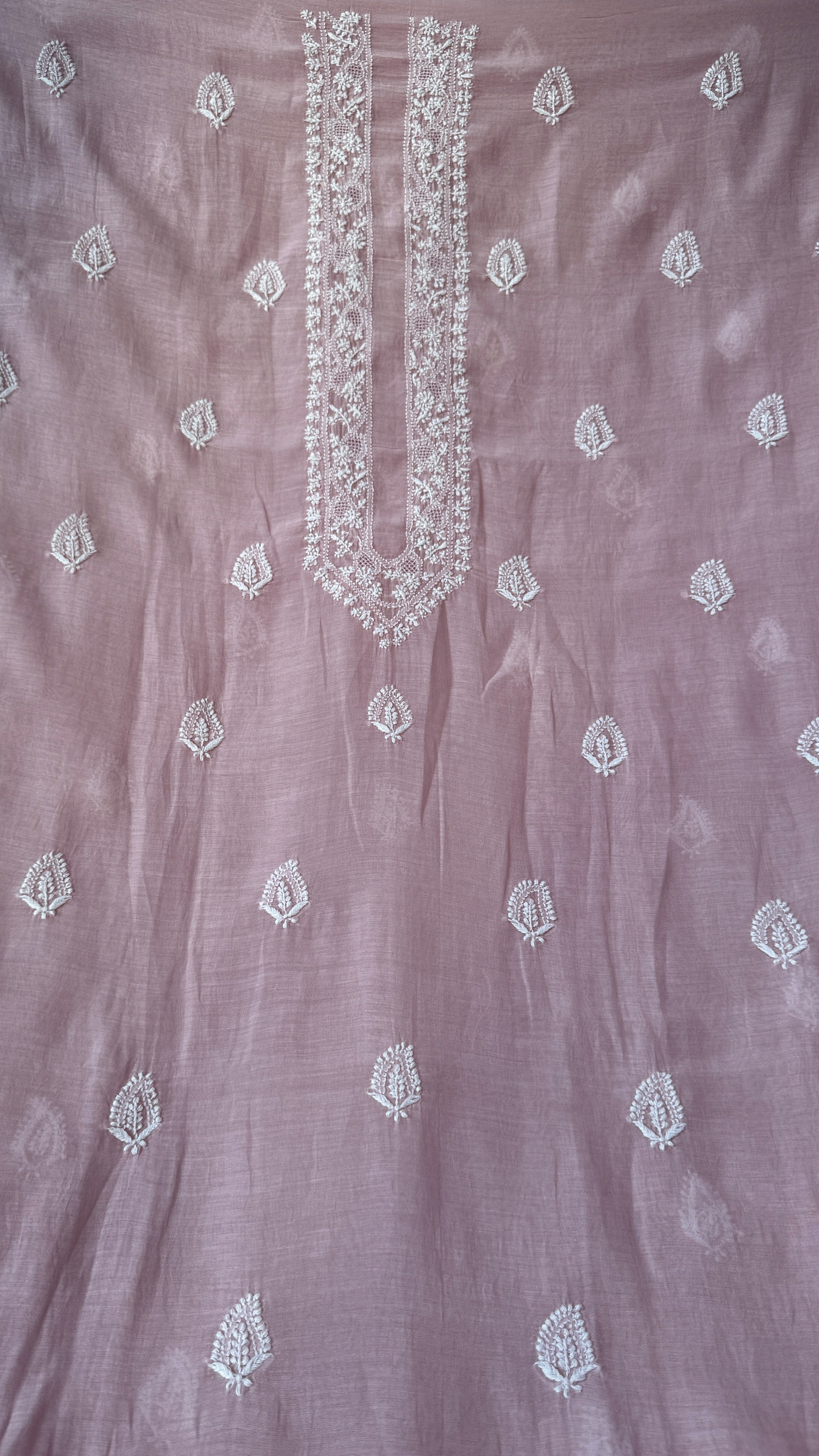 Mul Chanderi Chikankari Kurta Length - Mens- Pale Pink