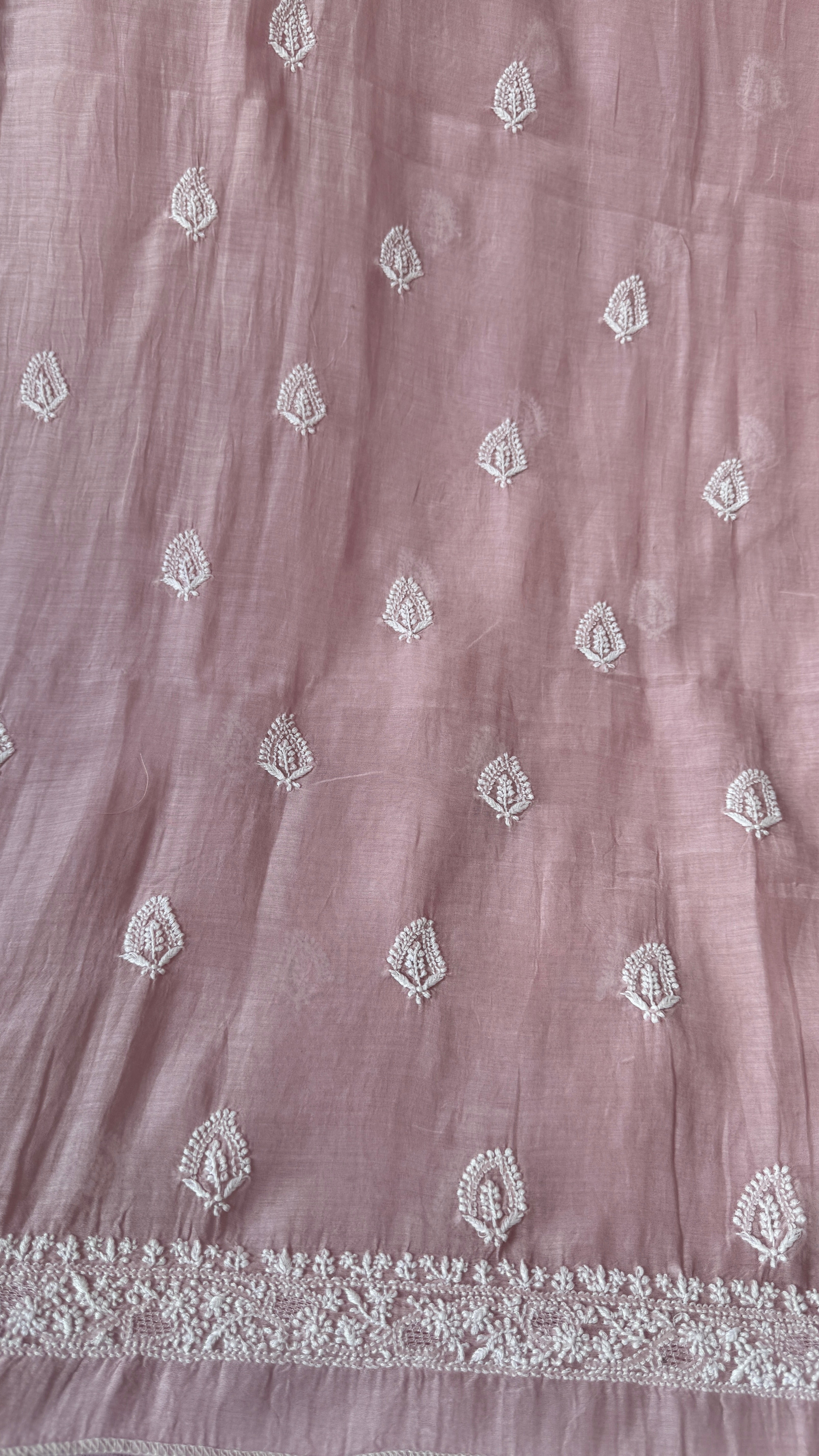 Mul Chanderi Chikankari Kurta Length - Mens- Pale Pink