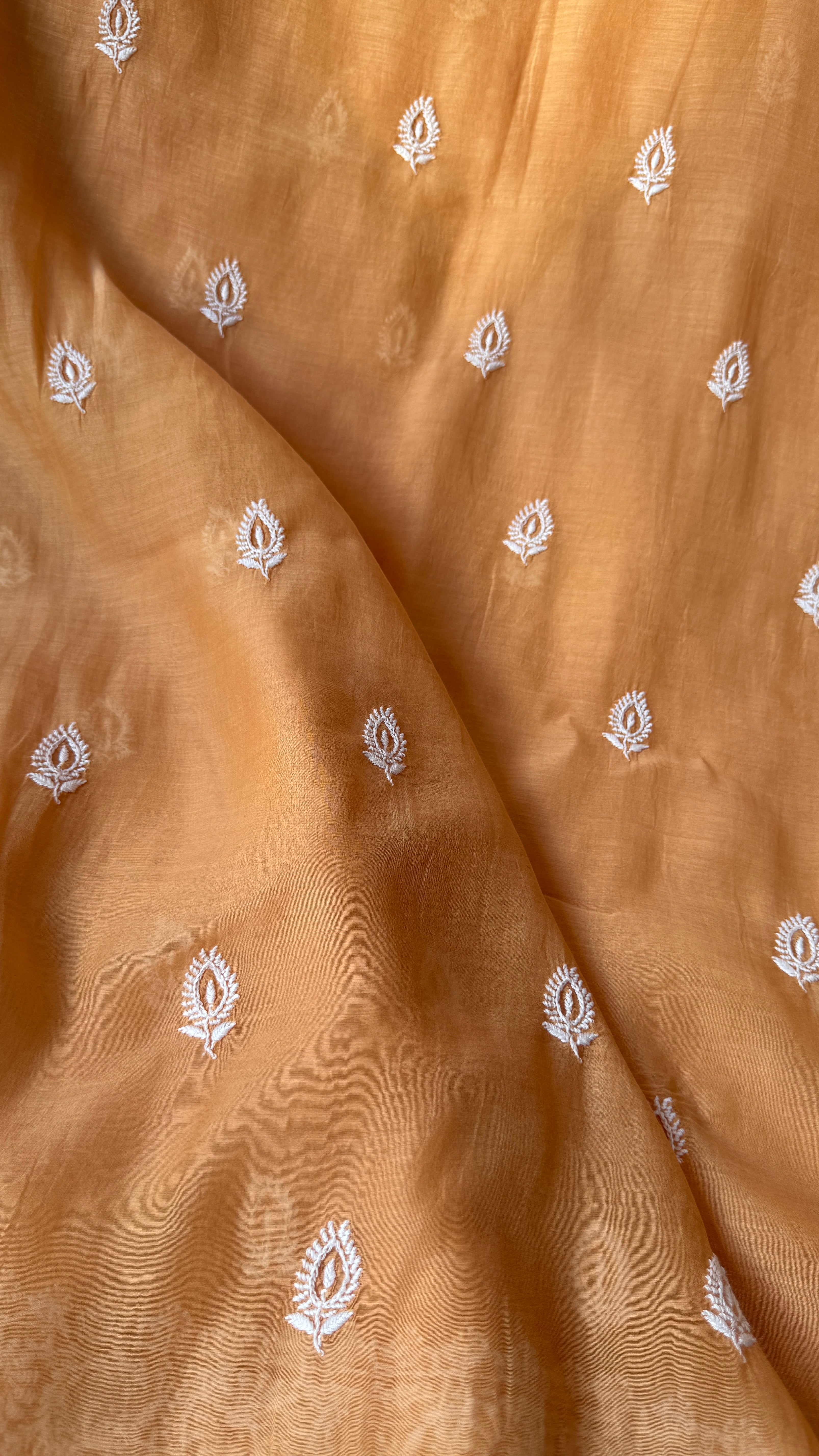Mul Chanderi Chikankari Kurta Length - Mens- Sunset Orange