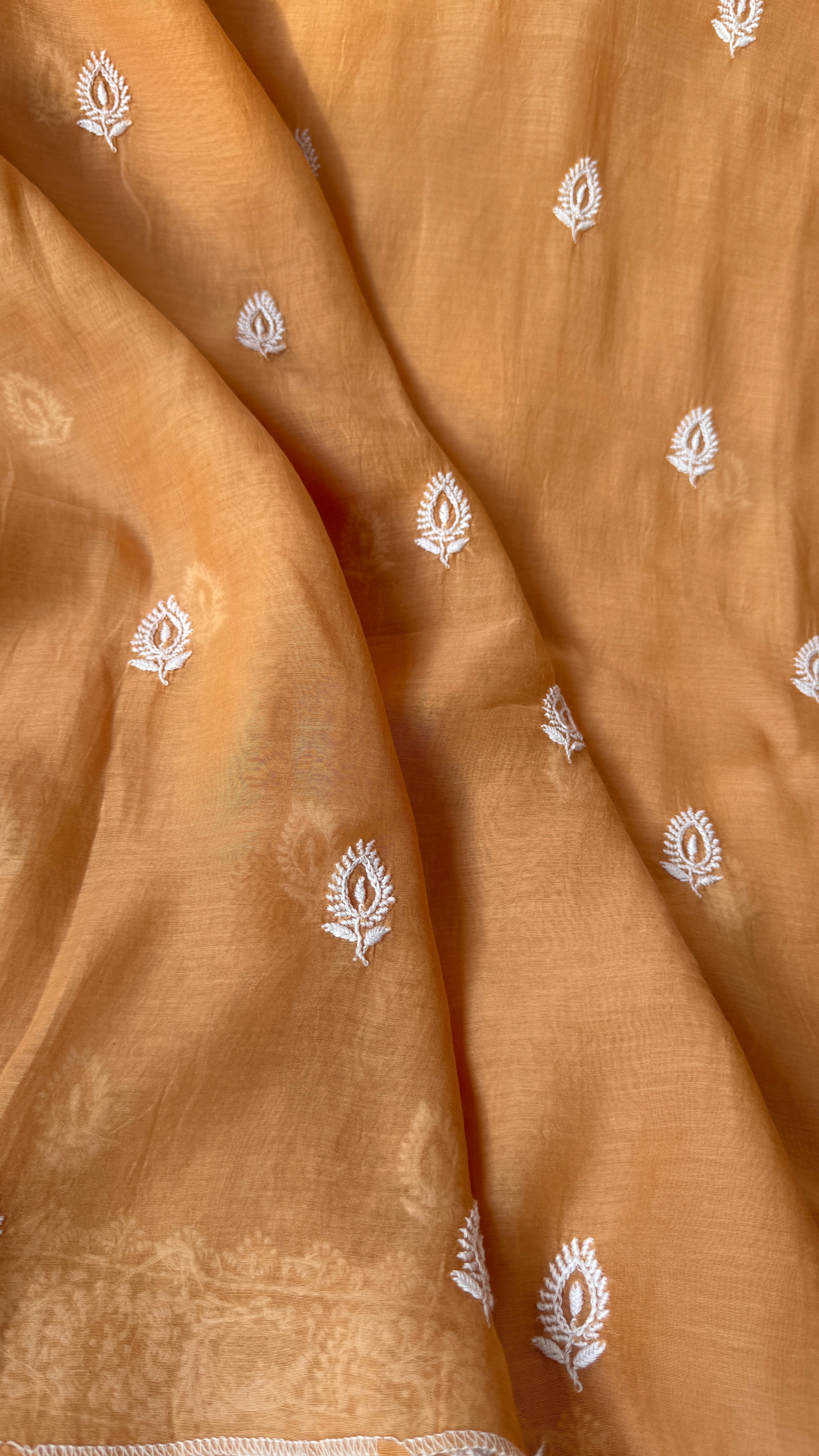 Mul Chanderi Chikankari Kurta Length - Mens- Sunset Orange