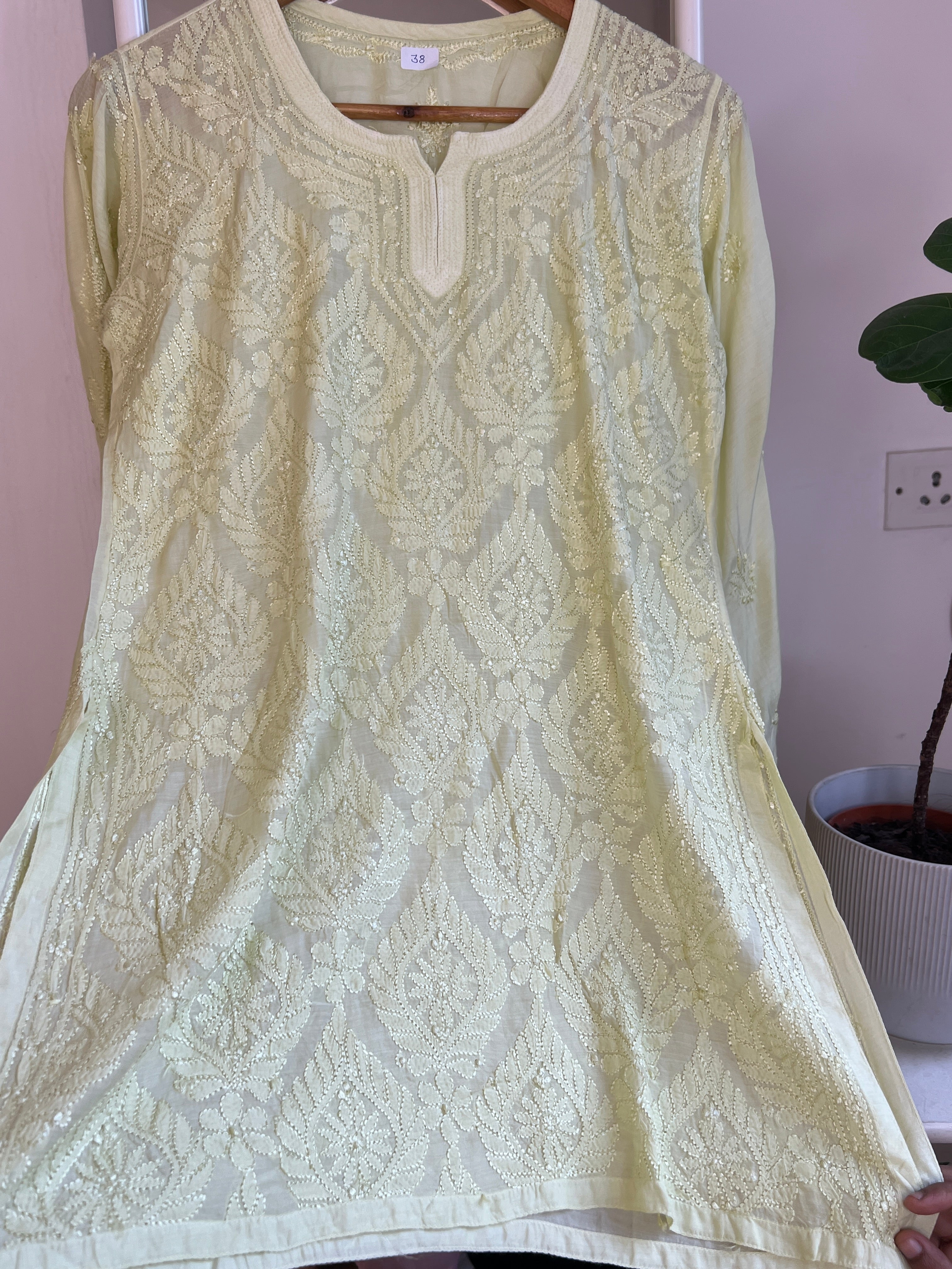 Chikankari Muslin short Top in Apple Green ARIAA CHIKANKARI 