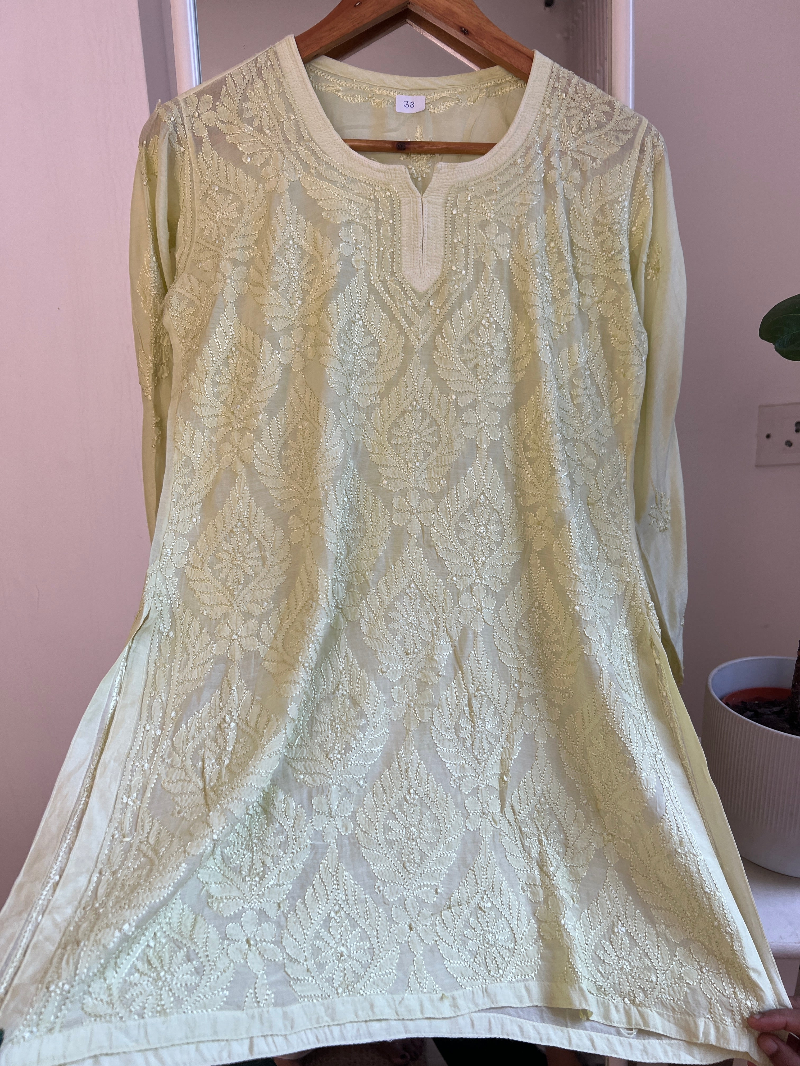 Chikankari Muslin short Top in Apple Green ARIAA CHIKANKARI 