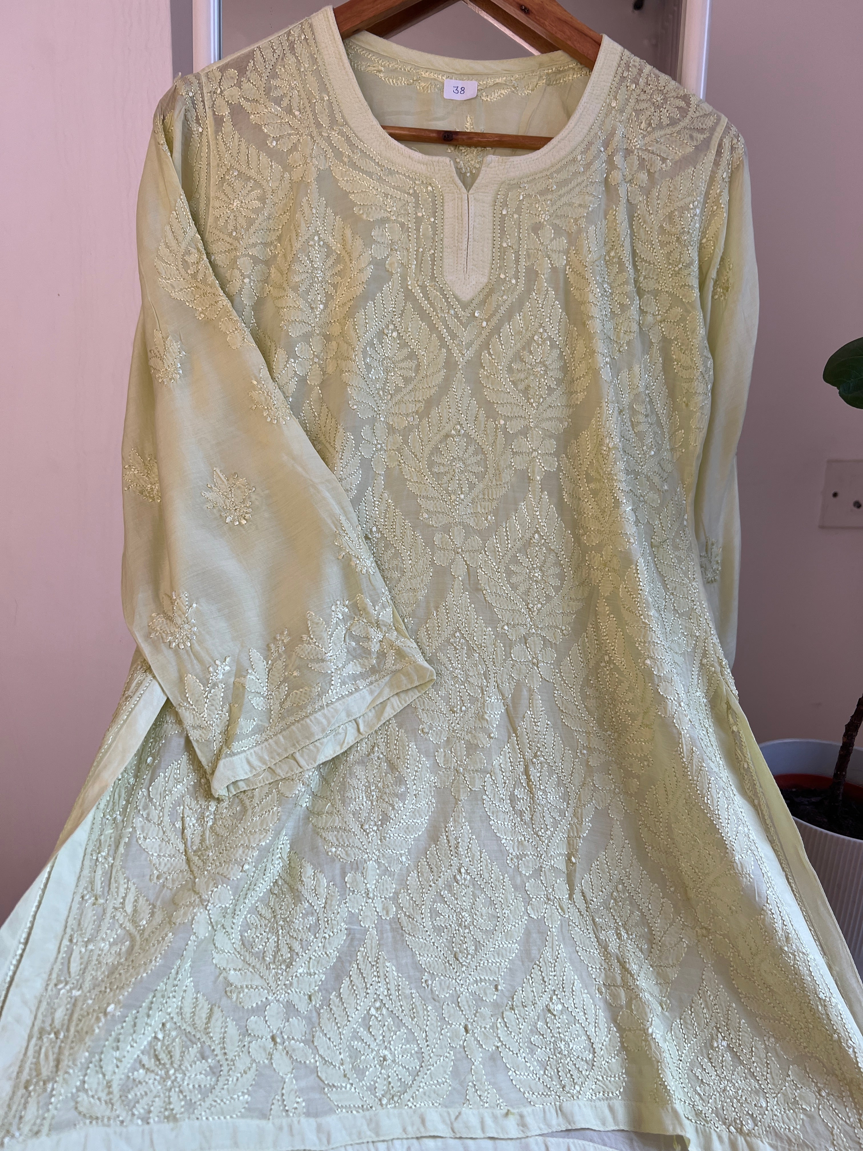 Chikankari Muslin short Top in Apple Green ARIAA CHIKANKARI 