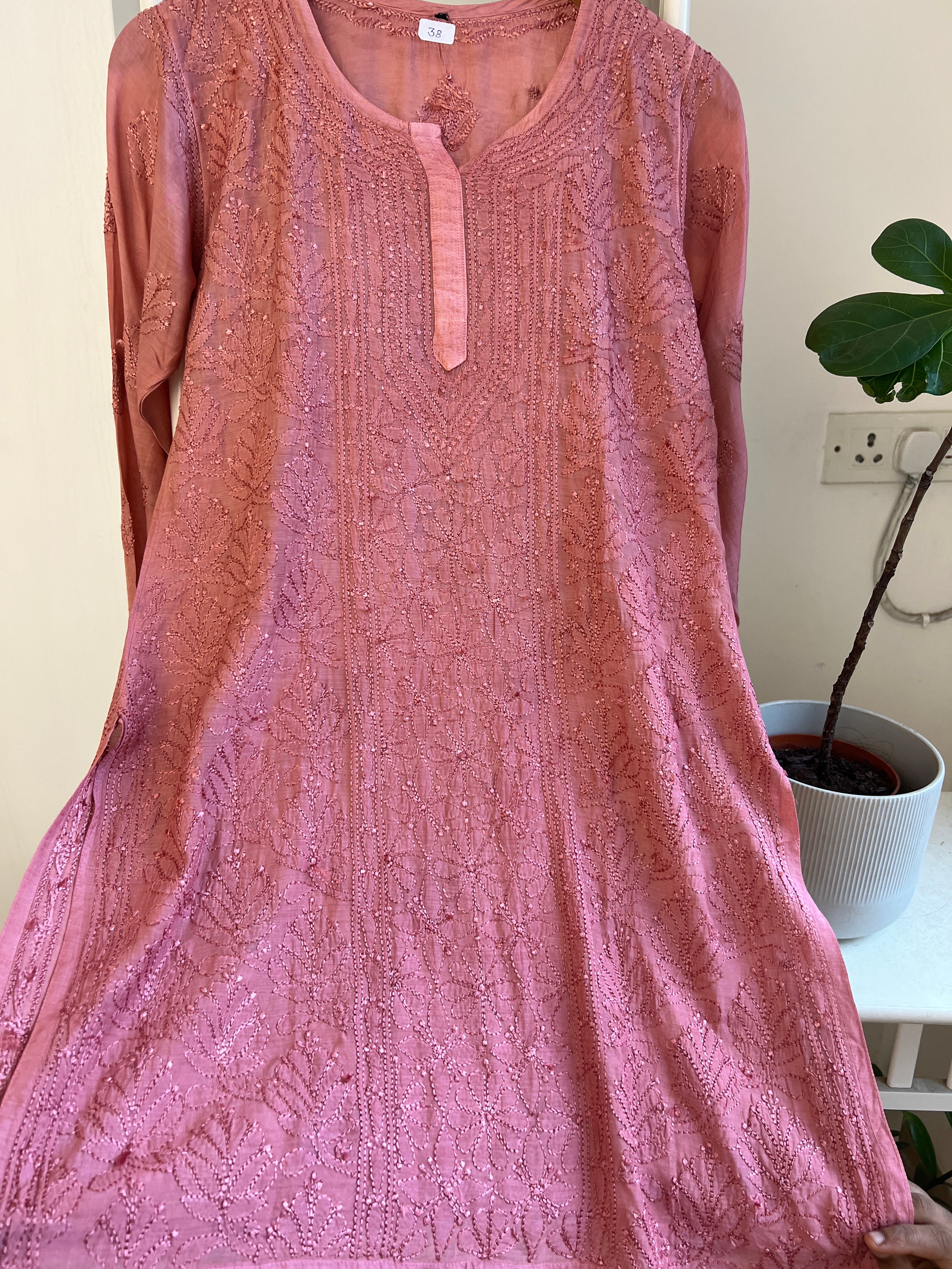 Chikankari Muslin short Top in Rosewood ARIAA CHIKANKARI 