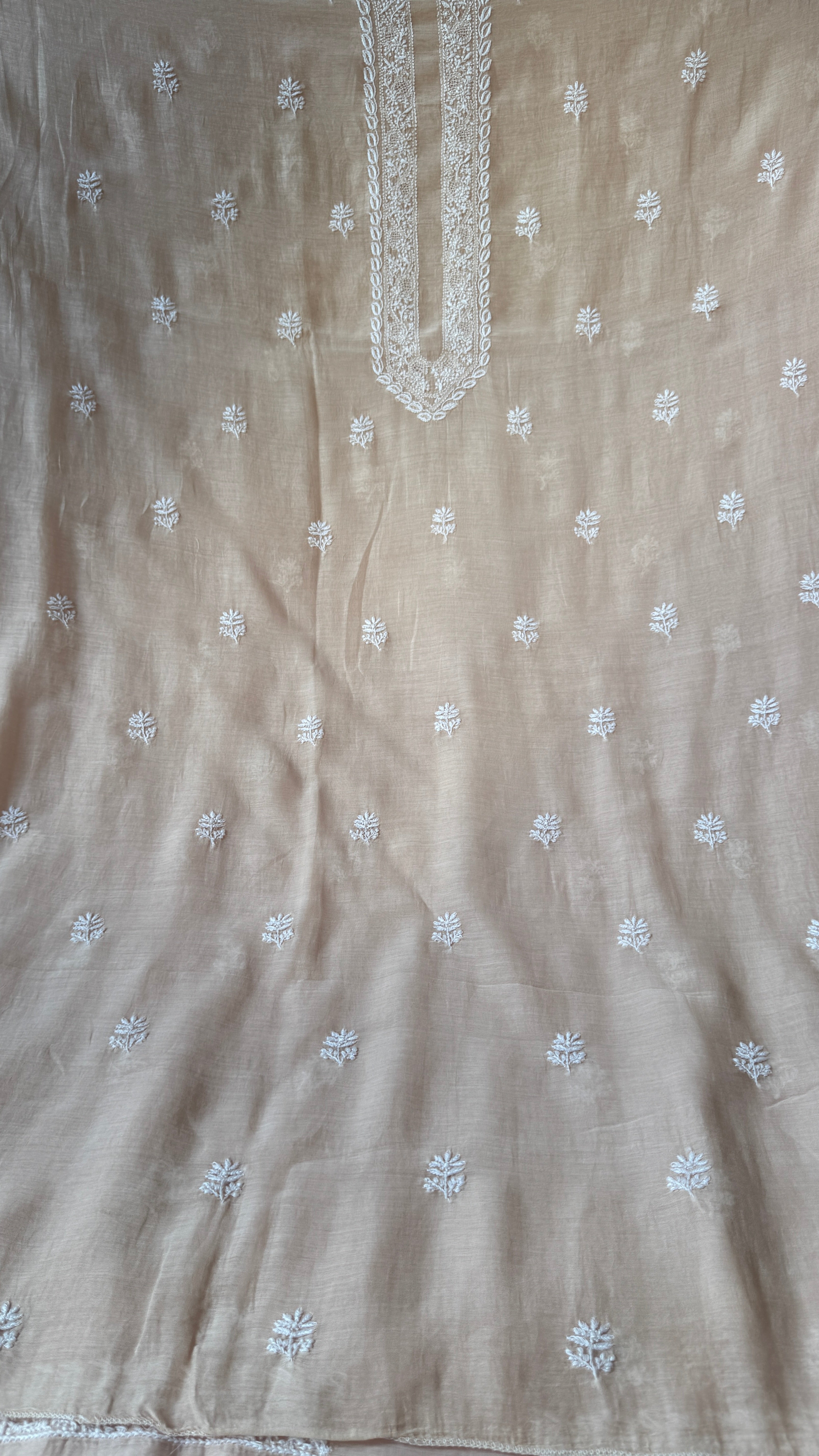 Mul Chanderi Chikankari Kurta Length - Mens- Beige