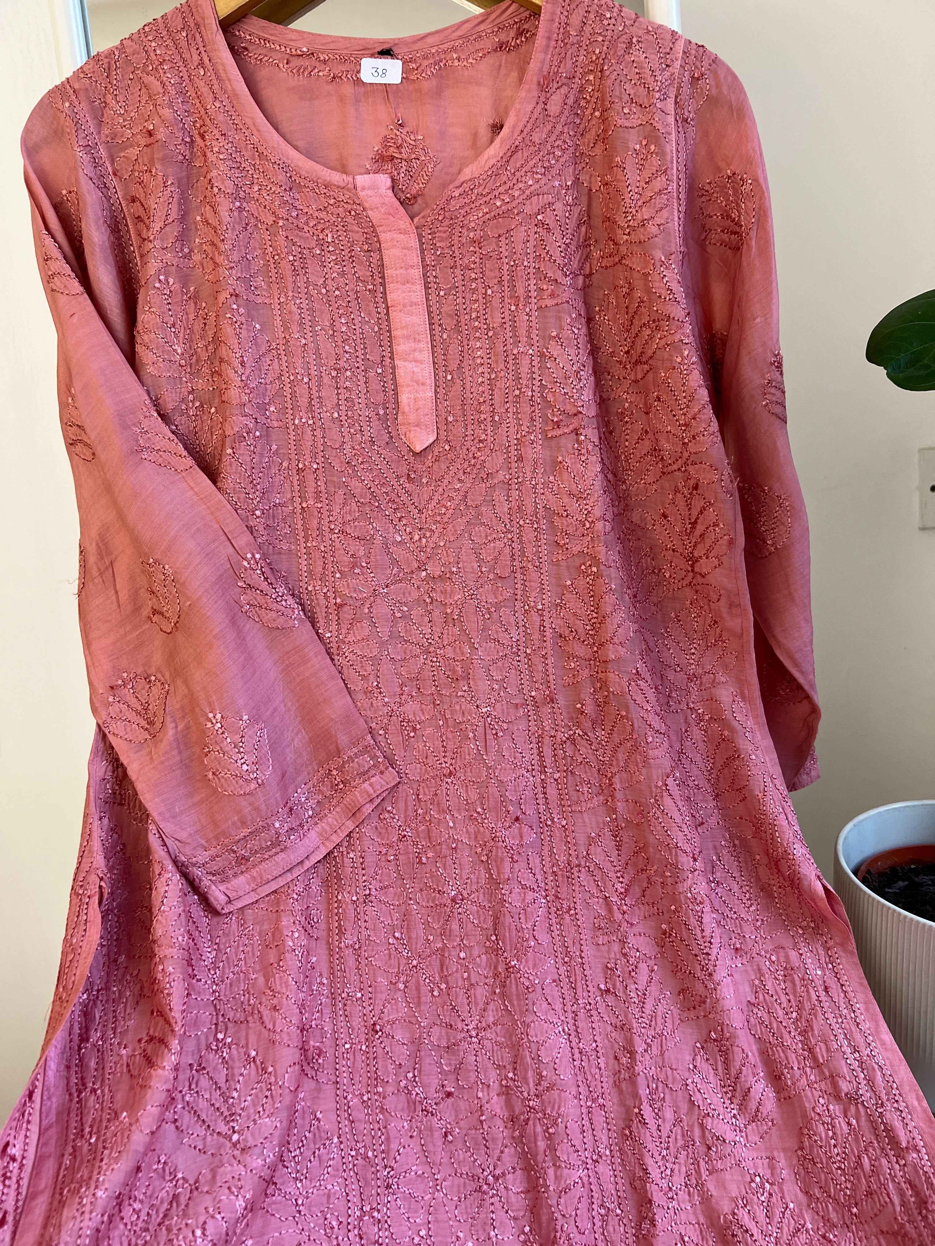 Chikankari Muslin short Top in Rosewood ARIAA CHIKANKARI 