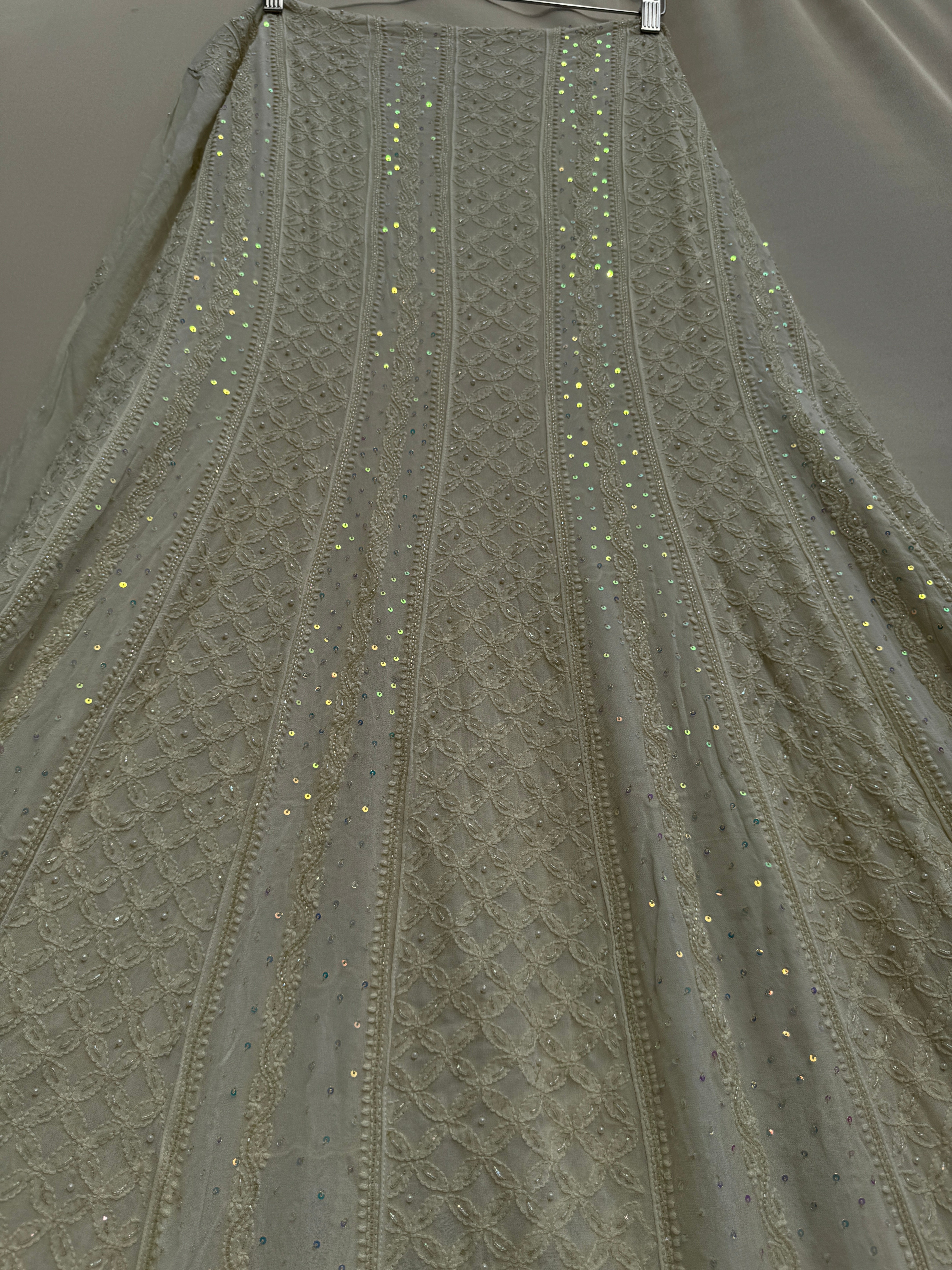 Viscose Anarkali - Semi Stitched - Pearl Work - Ivory Pistachio Green ARIAA CHIKANKARI 