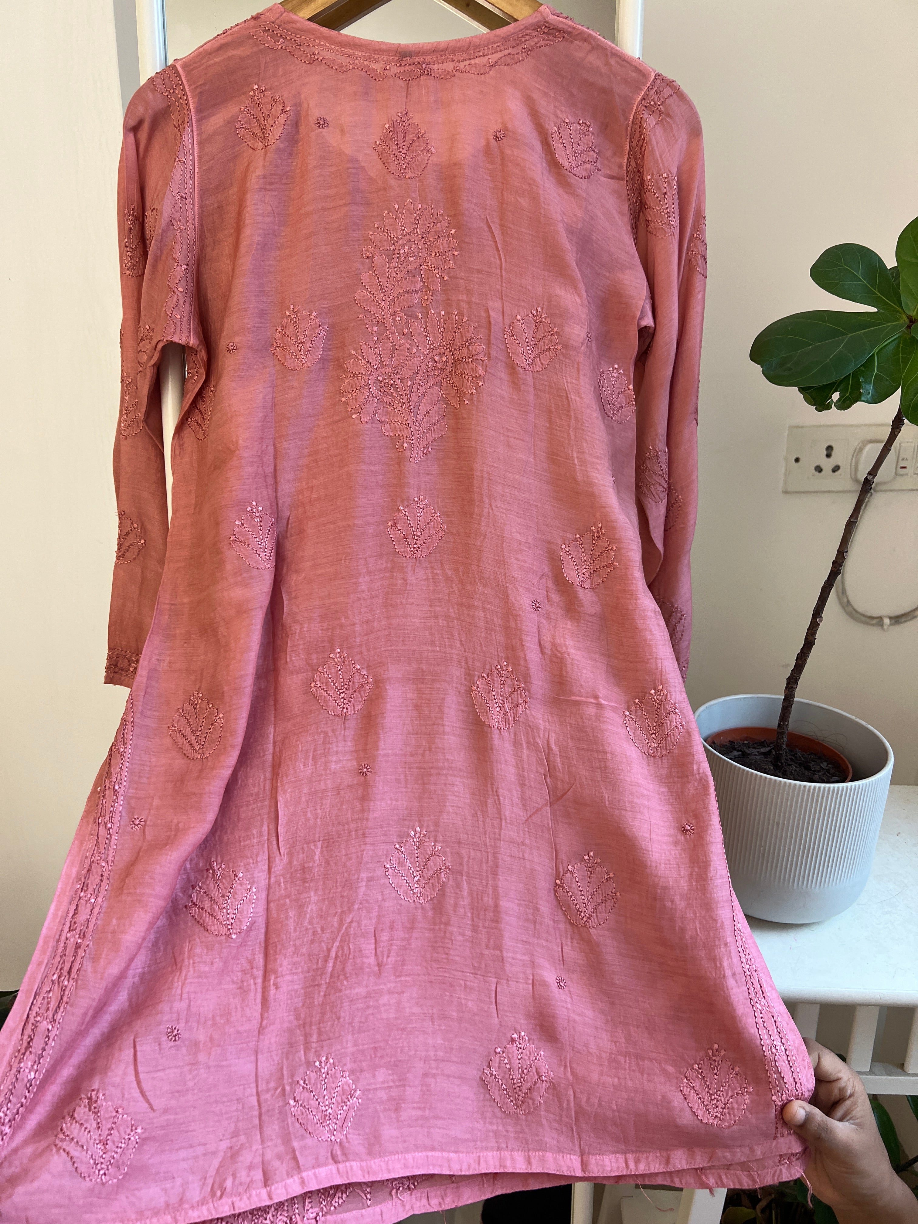 Chikankari Muslin short Top in Rosewood ARIAA CHIKANKARI 