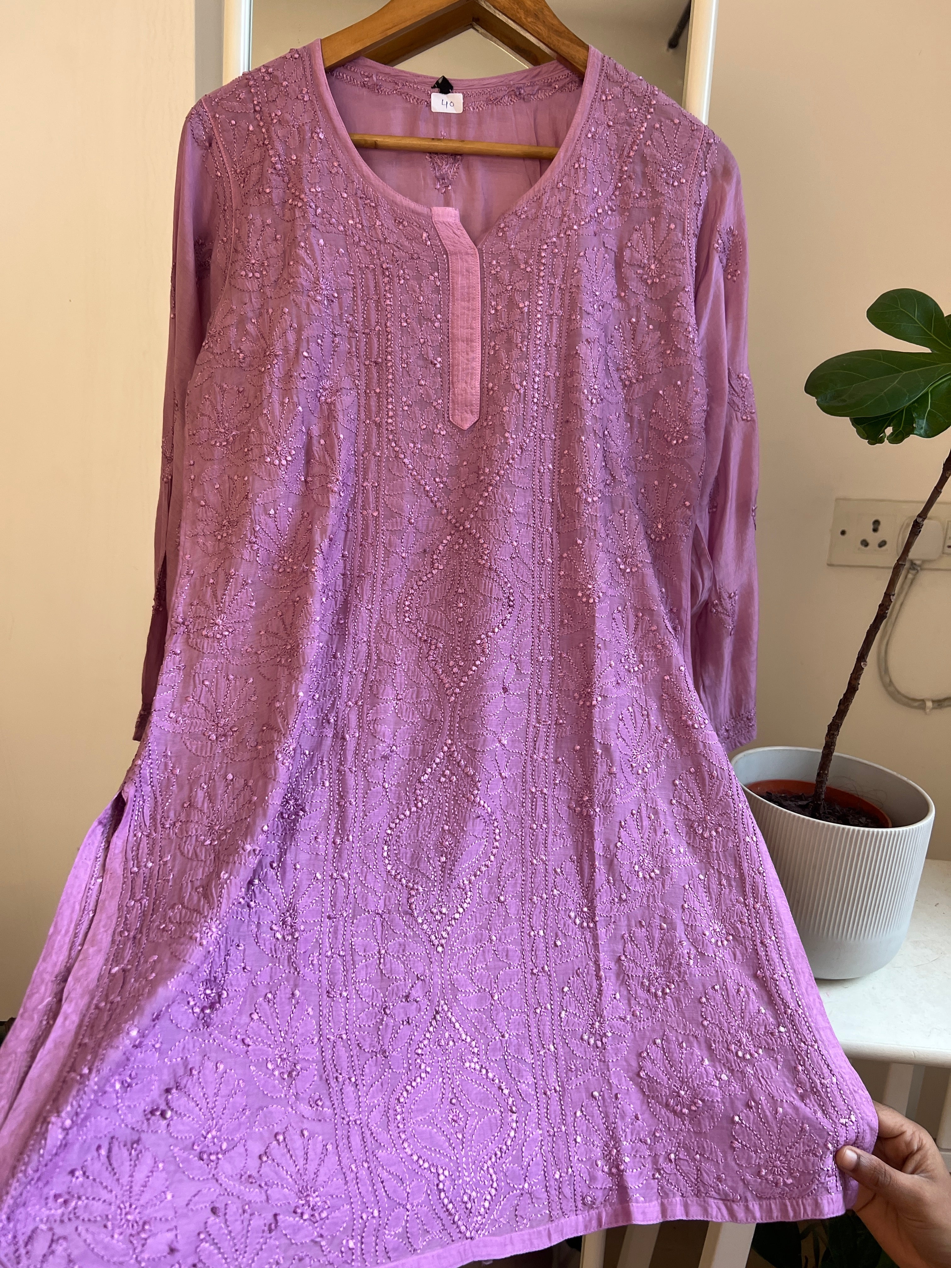 Chikankari Muslin short Top in Lavander ARIAA CHIKANKARI 