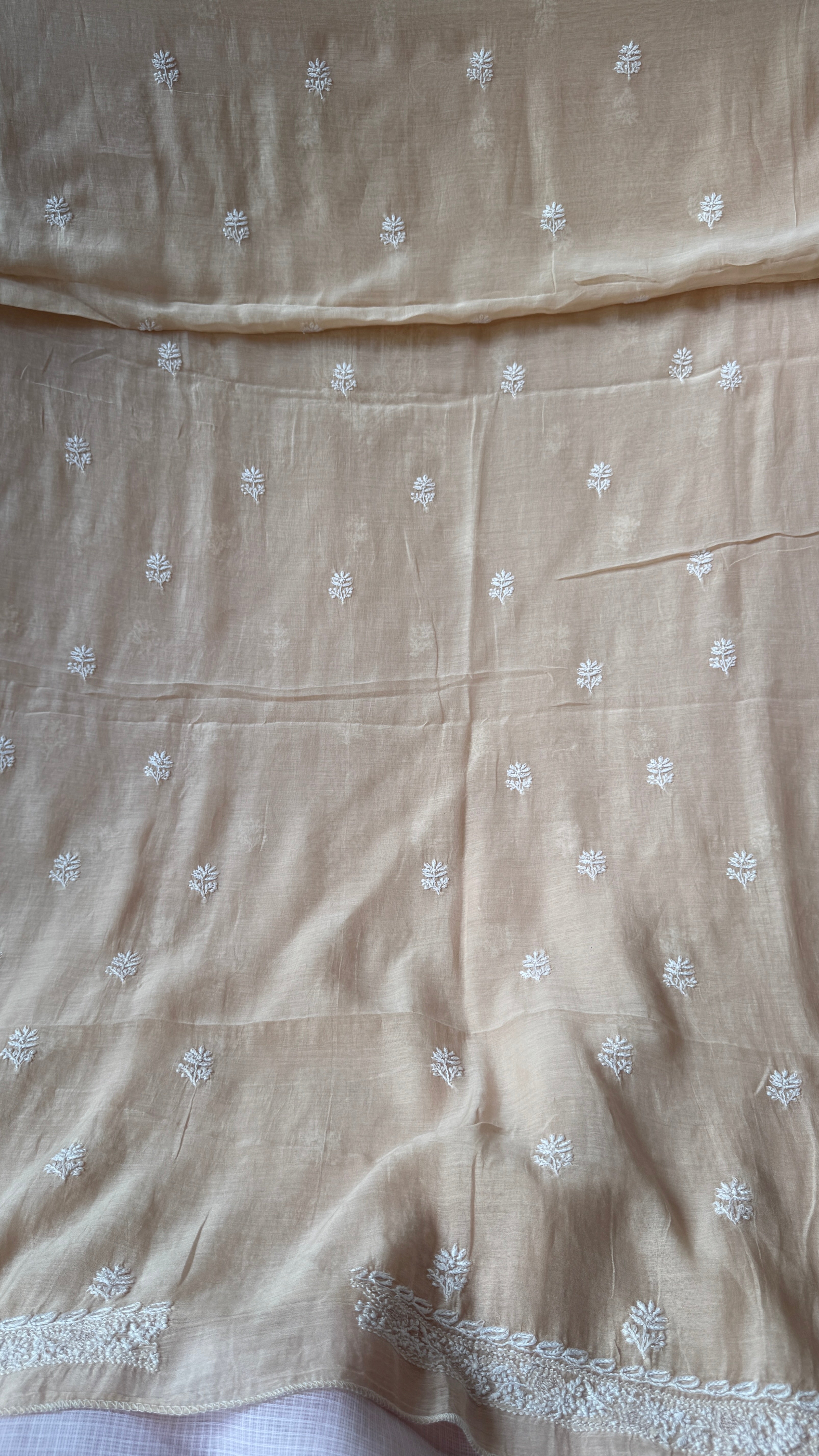 Mul Chanderi Chikankari Kurta Length - Mens- Beige