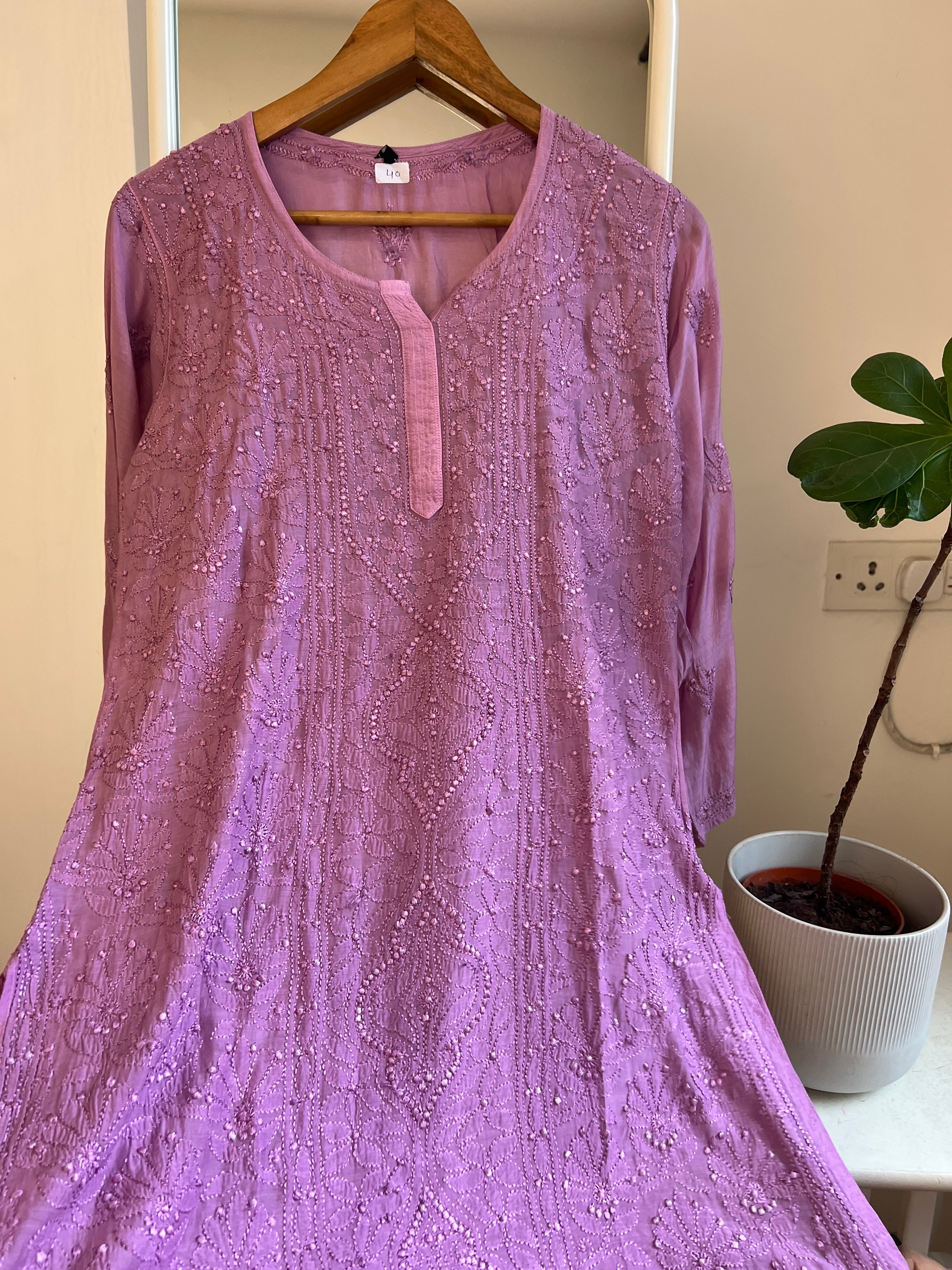 Chikankari Muslin short Top in Lavander ARIAA CHIKANKARI 