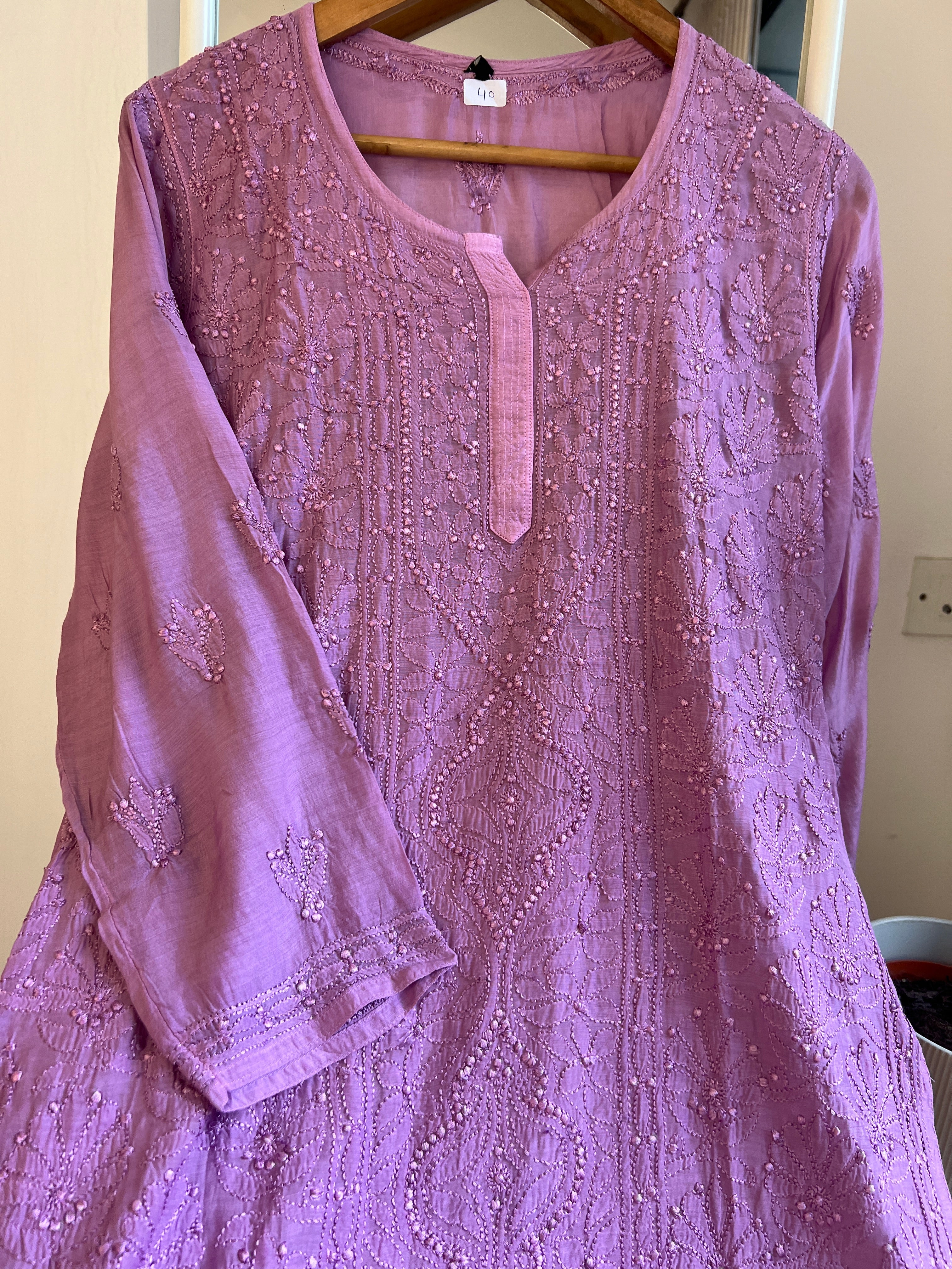 Chikankari Muslin short Top in Lavander ARIAA CHIKANKARI 