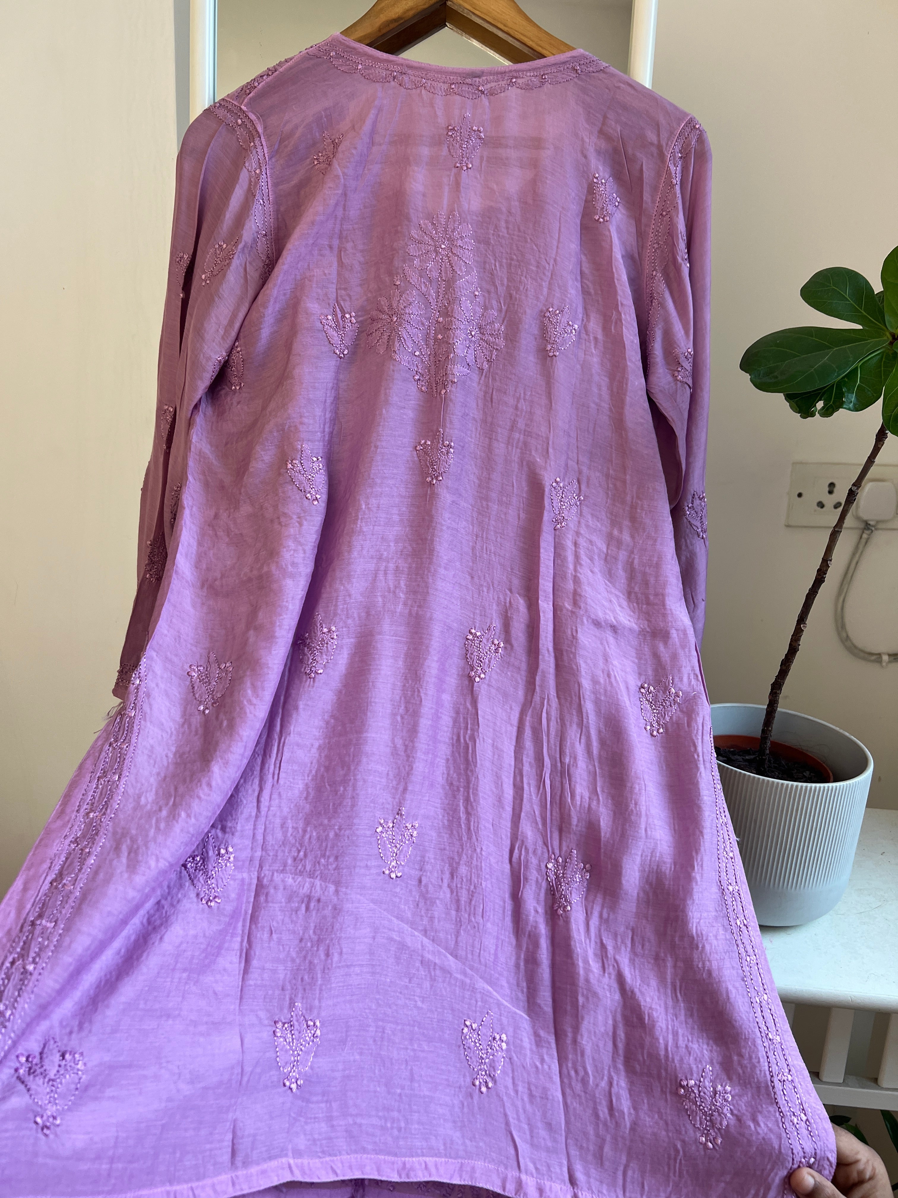 Chikankari Muslin short Top in Lavander ARIAA CHIKANKARI 