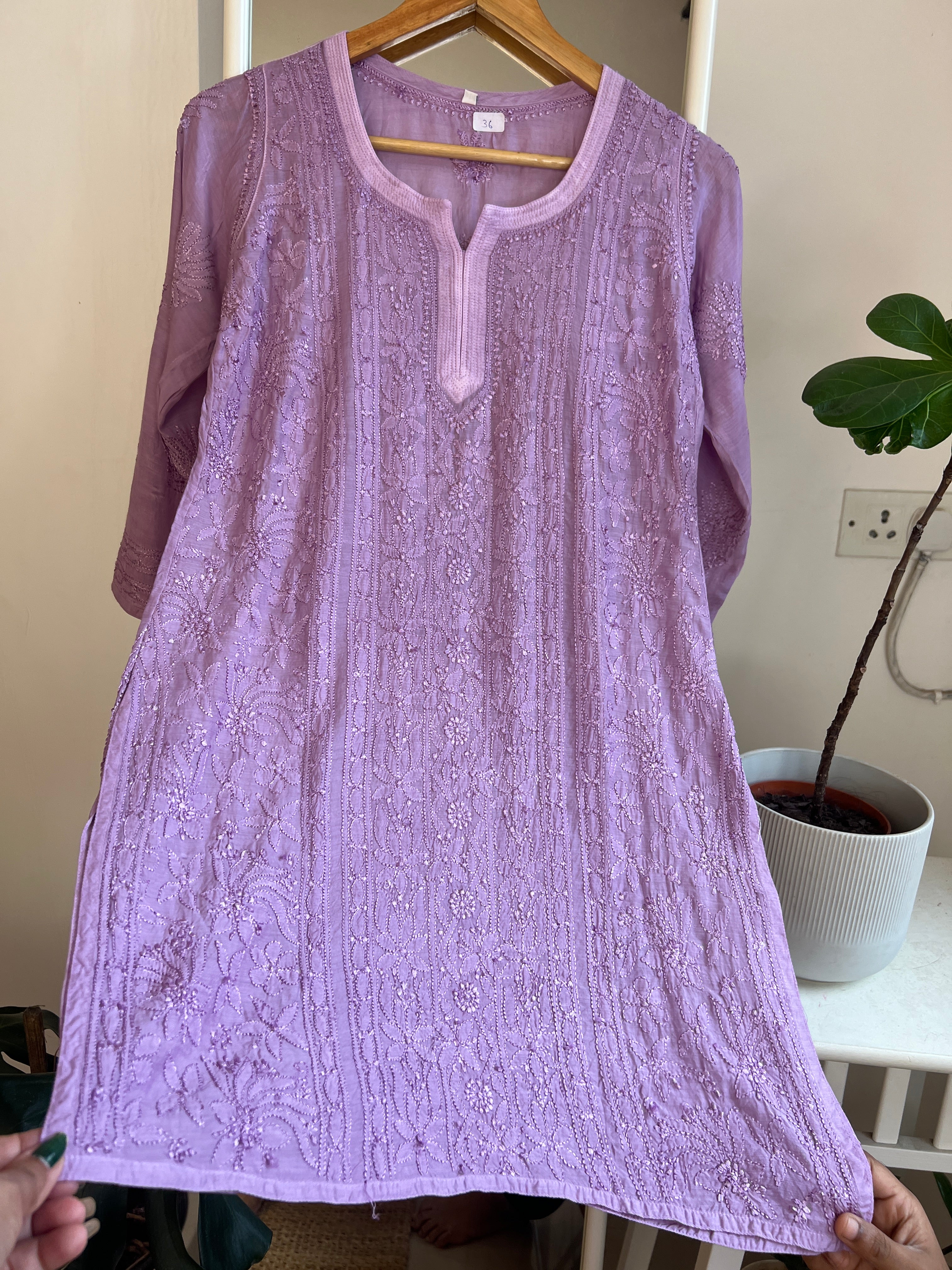 Chikankari Muslin short Top in Mauve ARIAA CHIKANKARI 