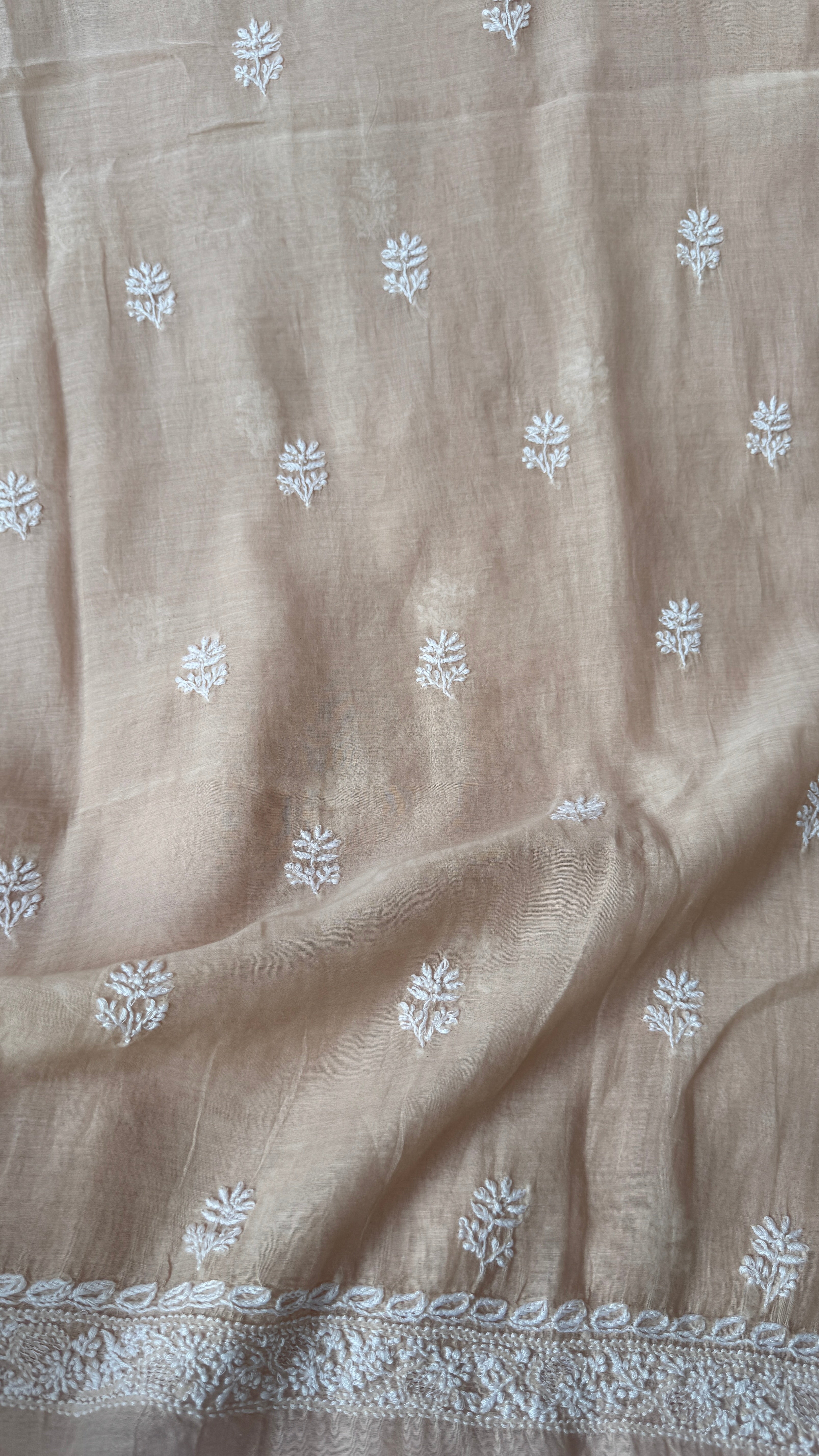 Mul Chanderi Chikankari Kurta Length - Mens- Beige