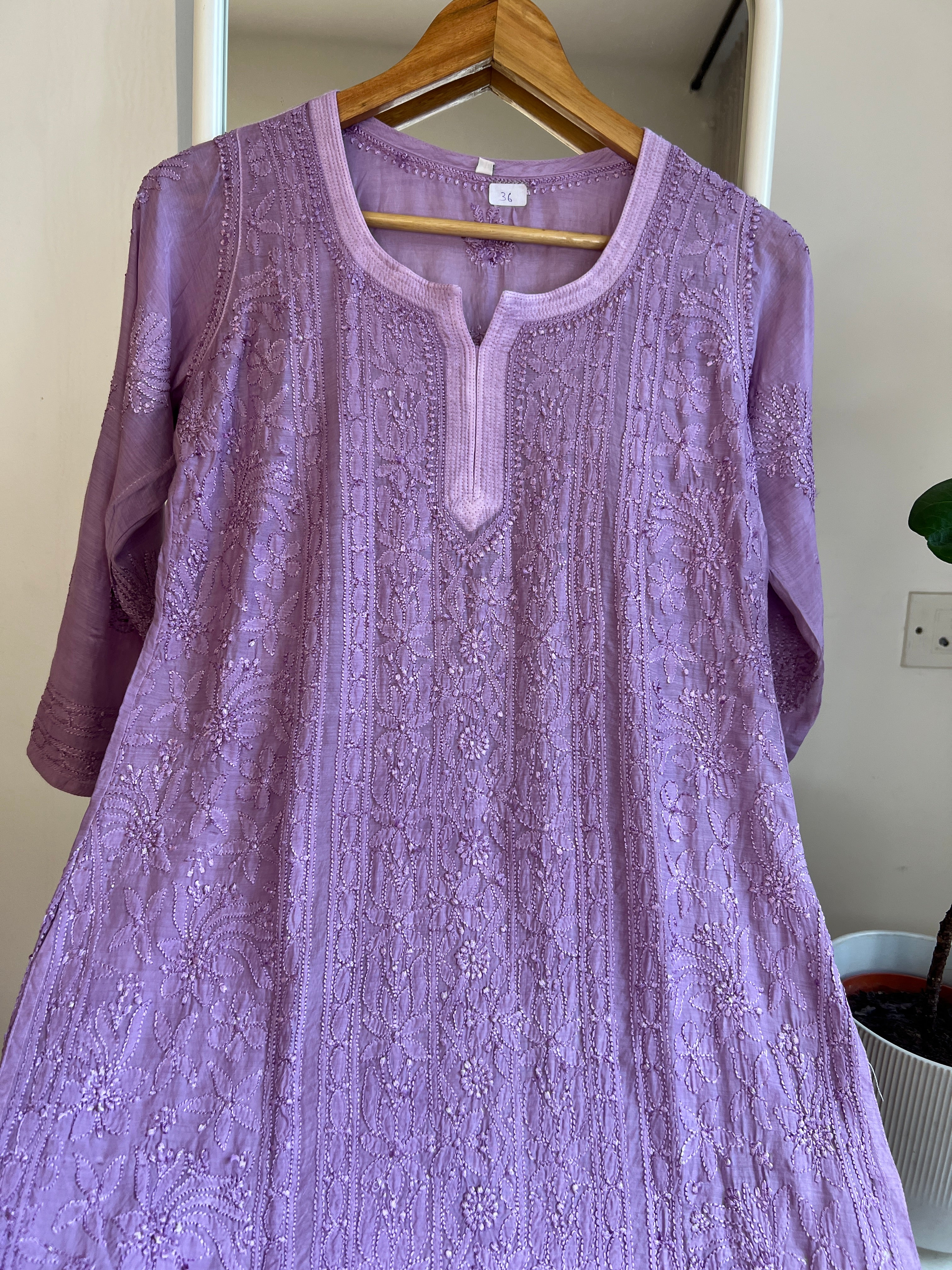 Chikankari Muslin short Top in Mauve ARIAA CHIKANKARI 