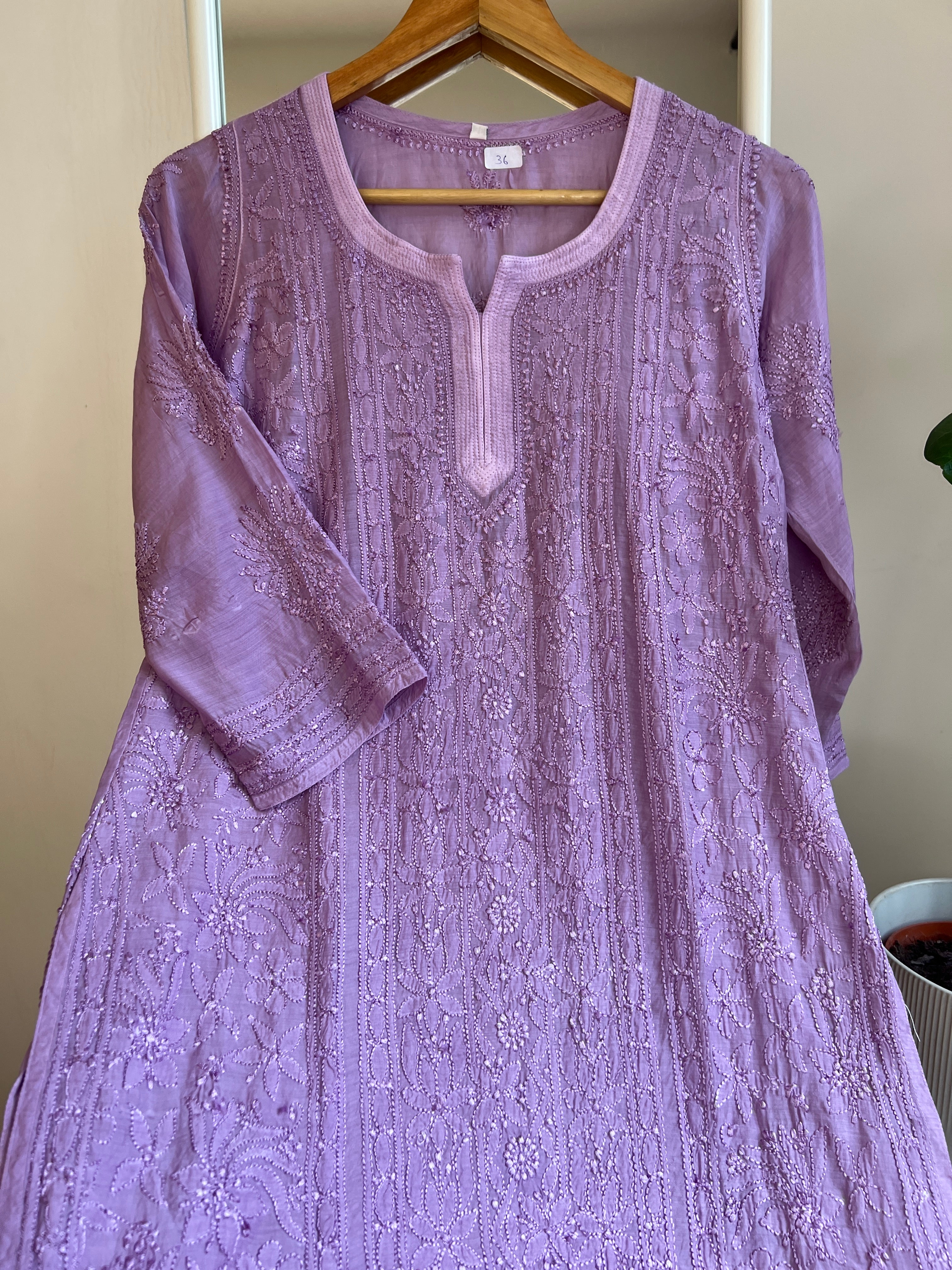Chikankari Muslin short Top in Mauve ARIAA CHIKANKARI 