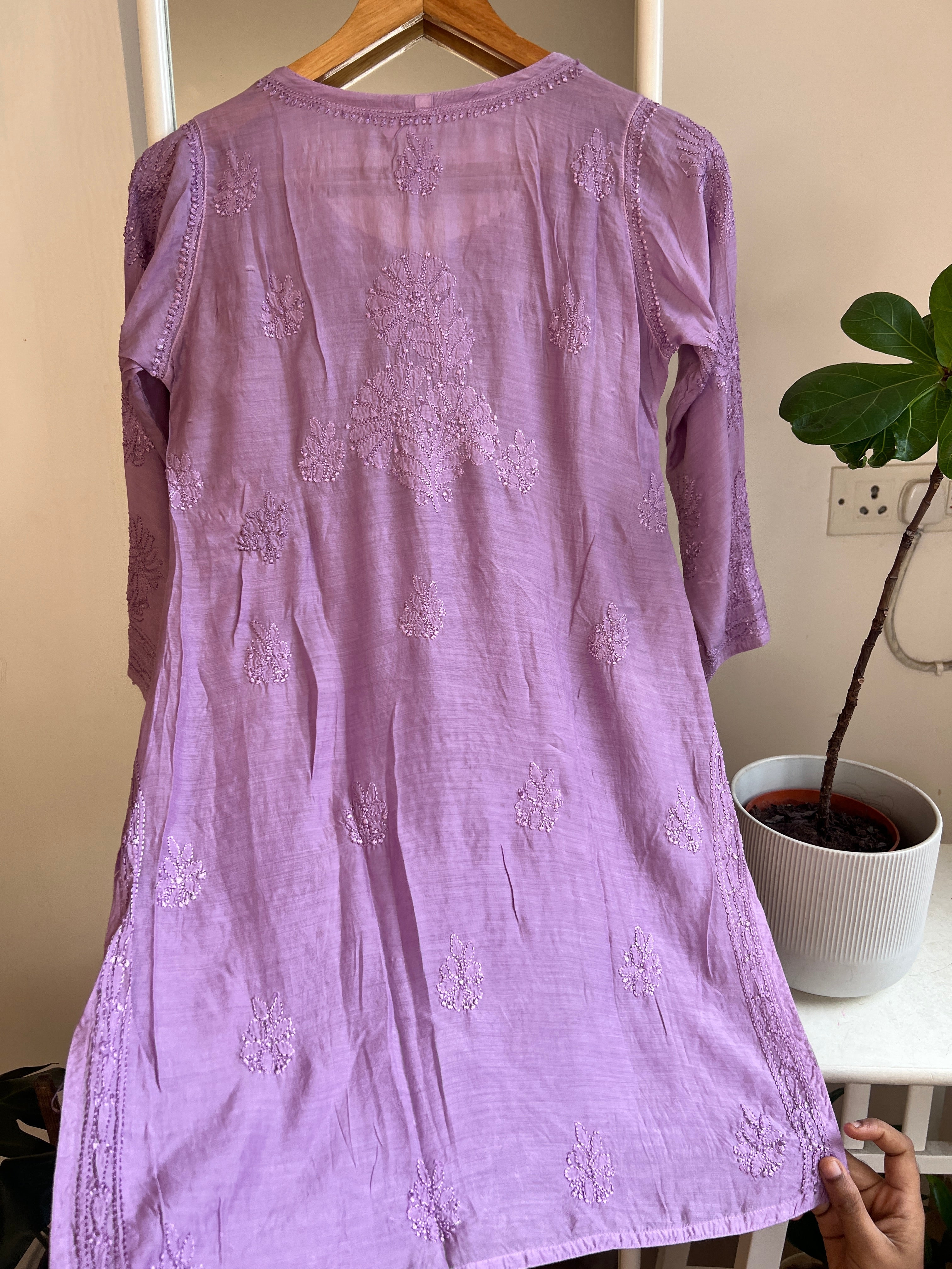 Chikankari Muslin short Top in Mauve ARIAA CHIKANKARI 
