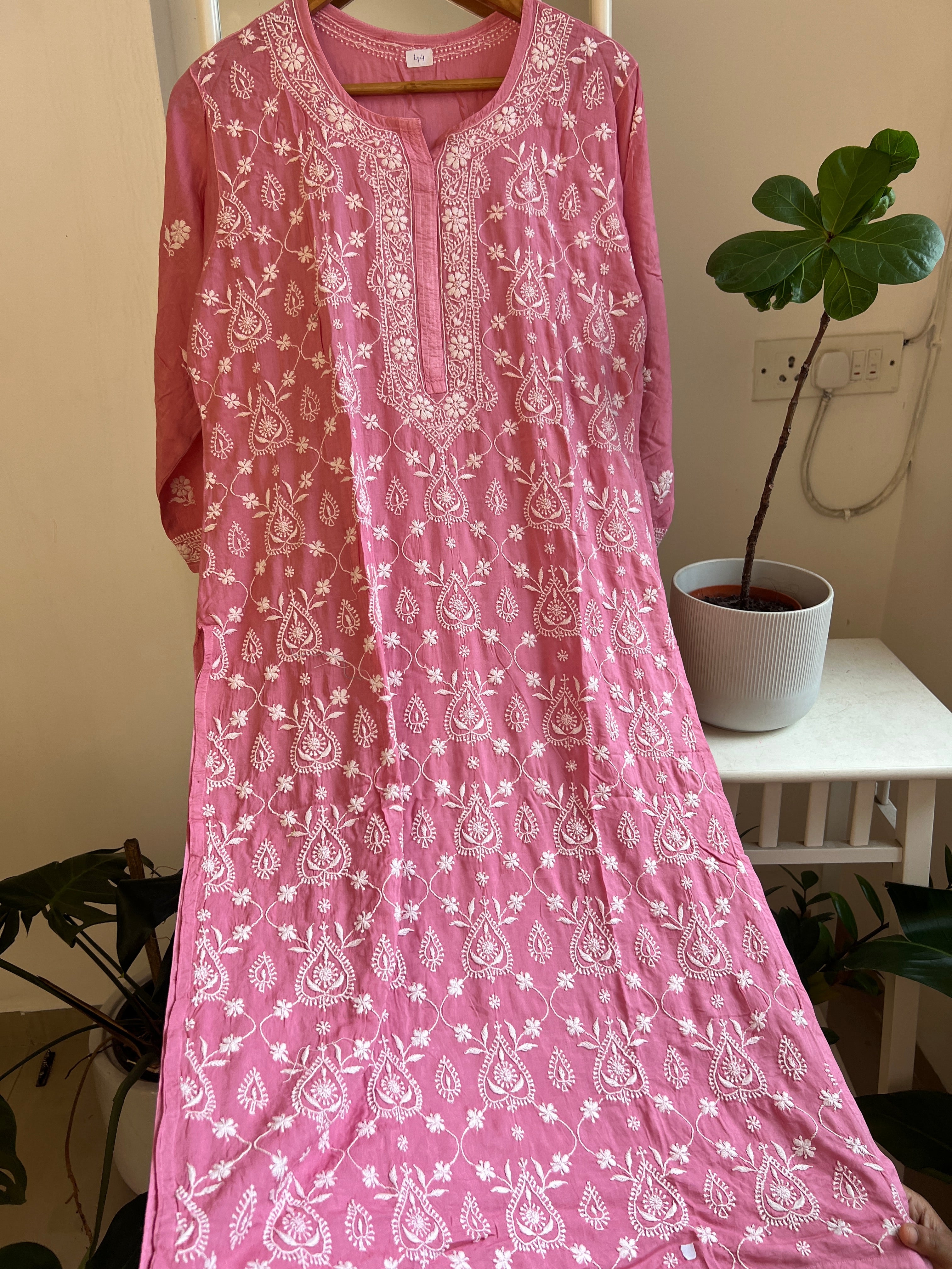 Premium Modal Chikankari Cotton Kurti - Rosewood pink - Noor Collection ARIAA CHIKANKARI 