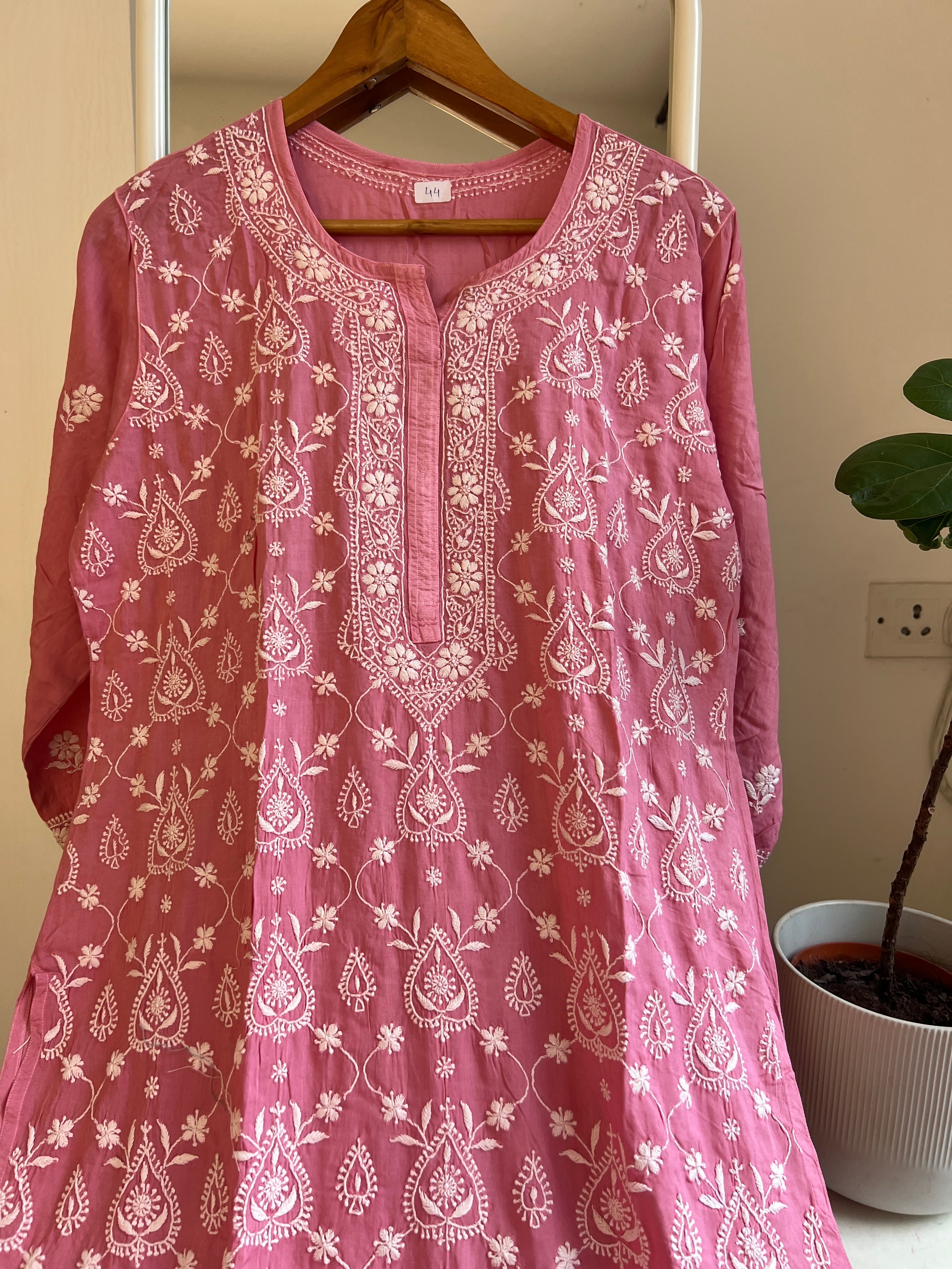 Premium Modal Chikankari Cotton Kurti - Rosewood pink - Noor Collection ARIAA CHIKANKARI 