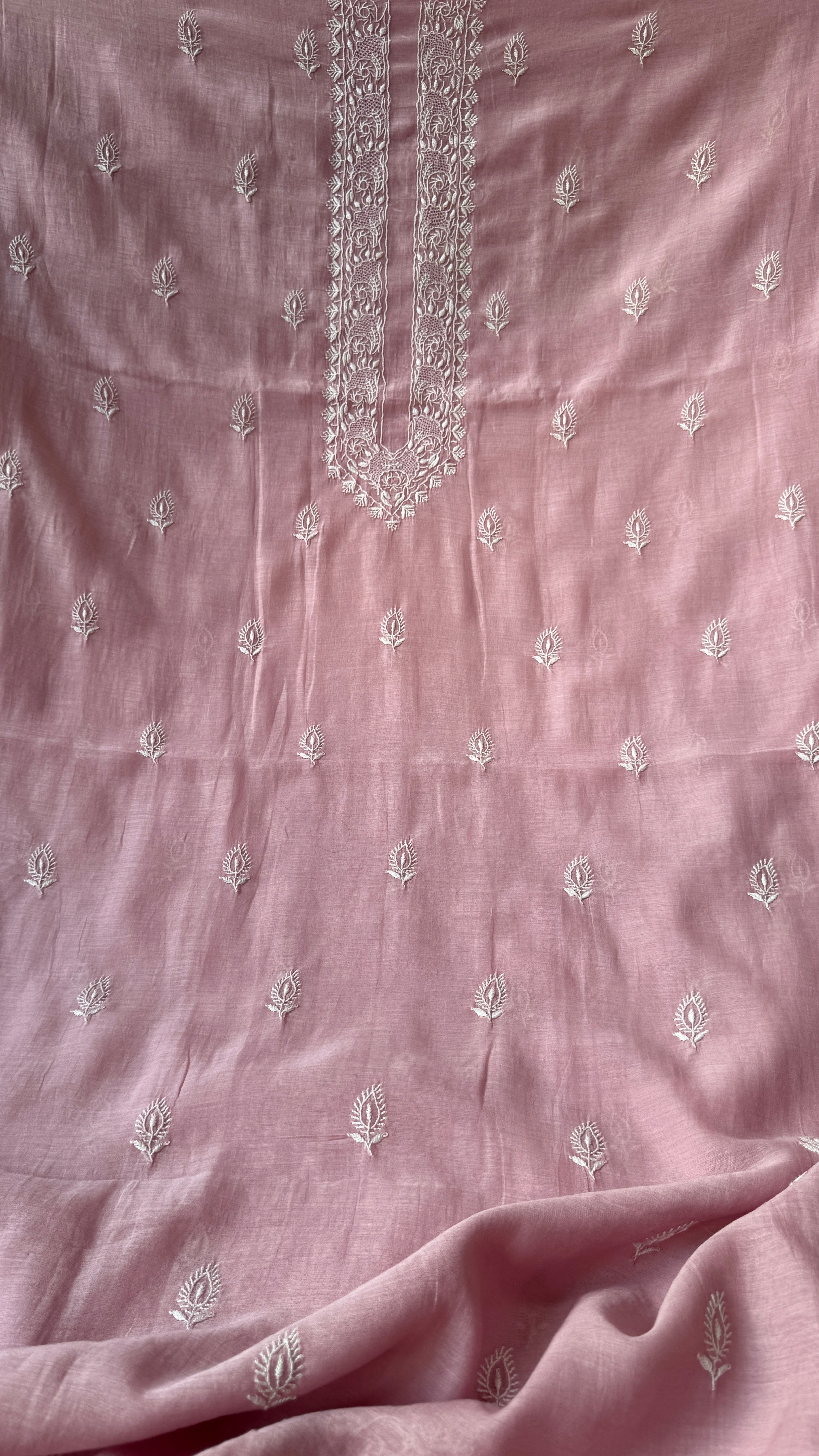 Chanderi Chikankari Kurta Length - Mens- Mauve