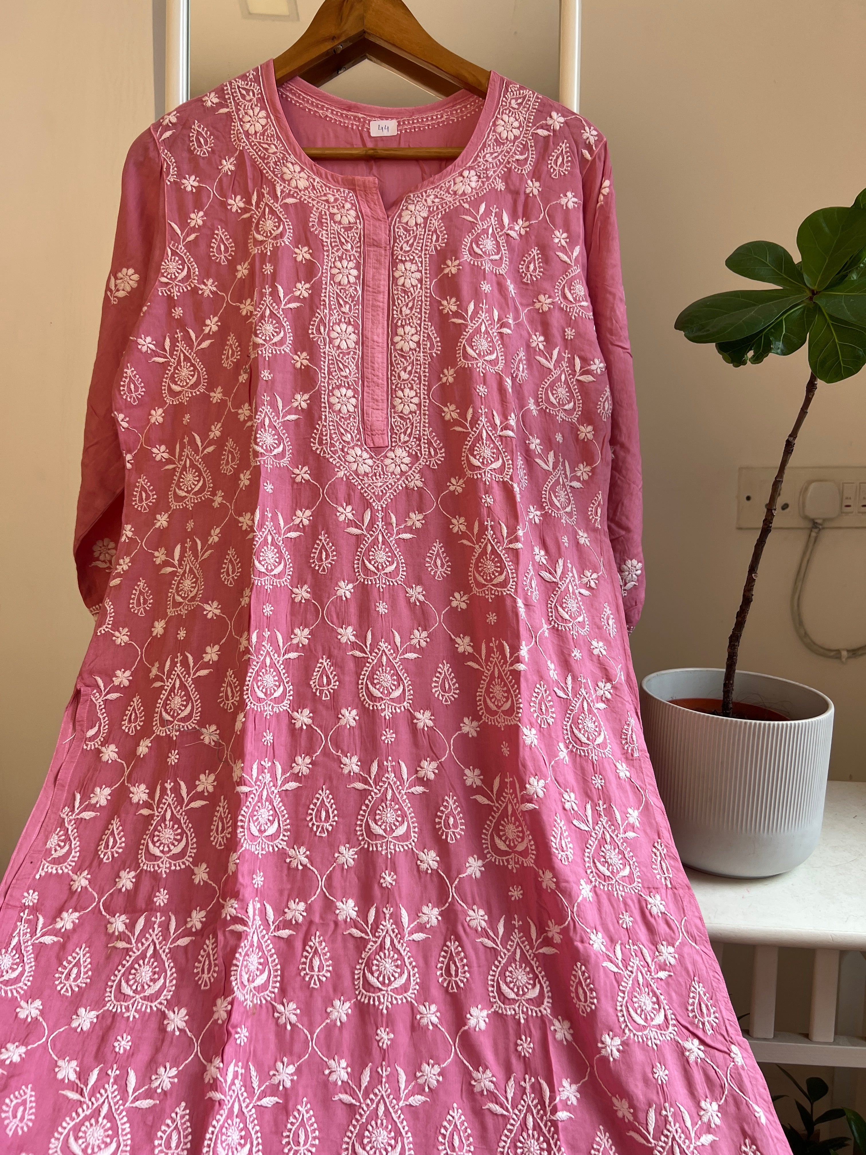 Premium Modal Chikankari Cotton Kurti - Rosewood pink - Noor Collection ARIAA CHIKANKARI 