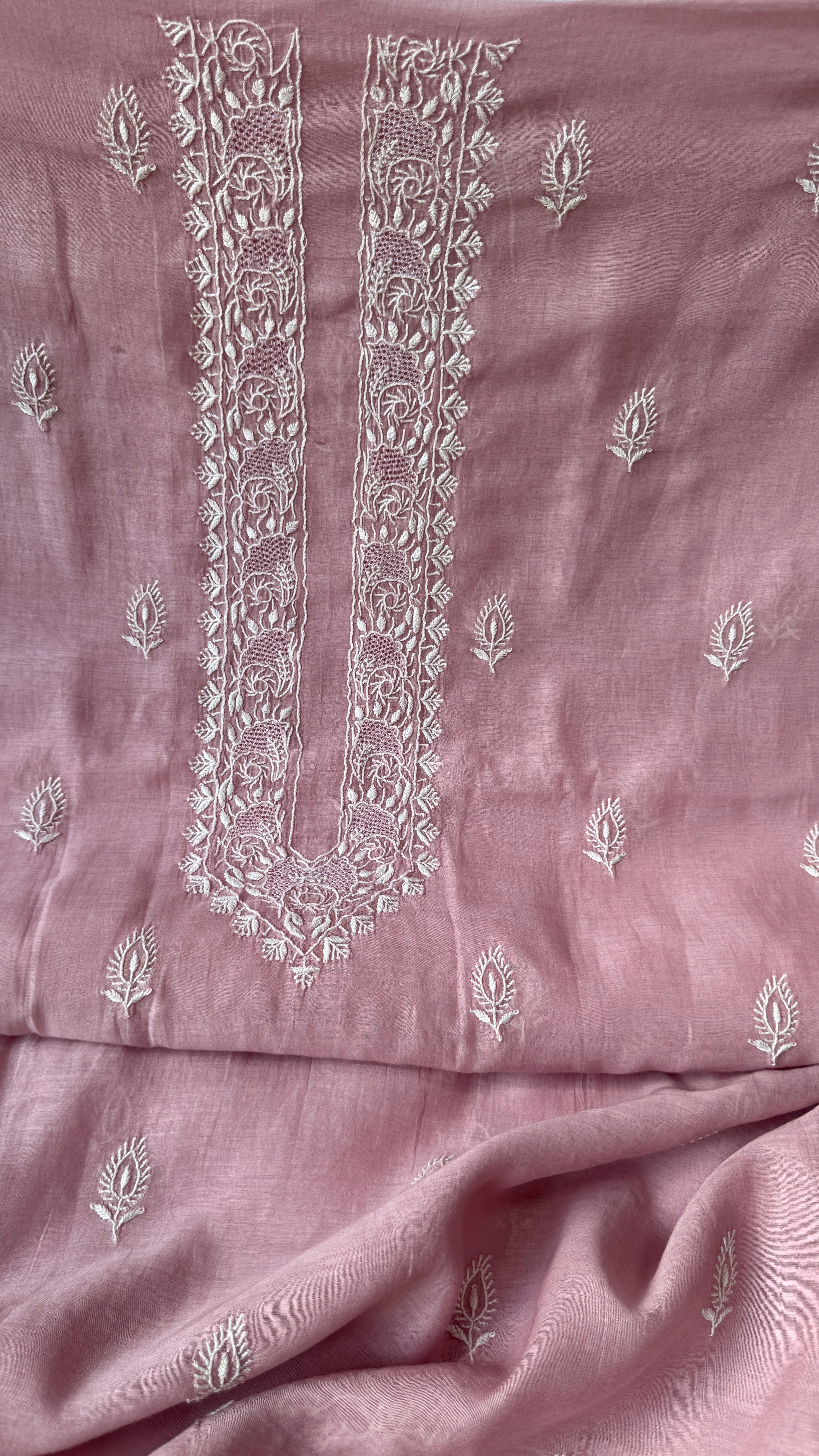 Chanderi Chikankari Kurta Length - Mens- Mauve