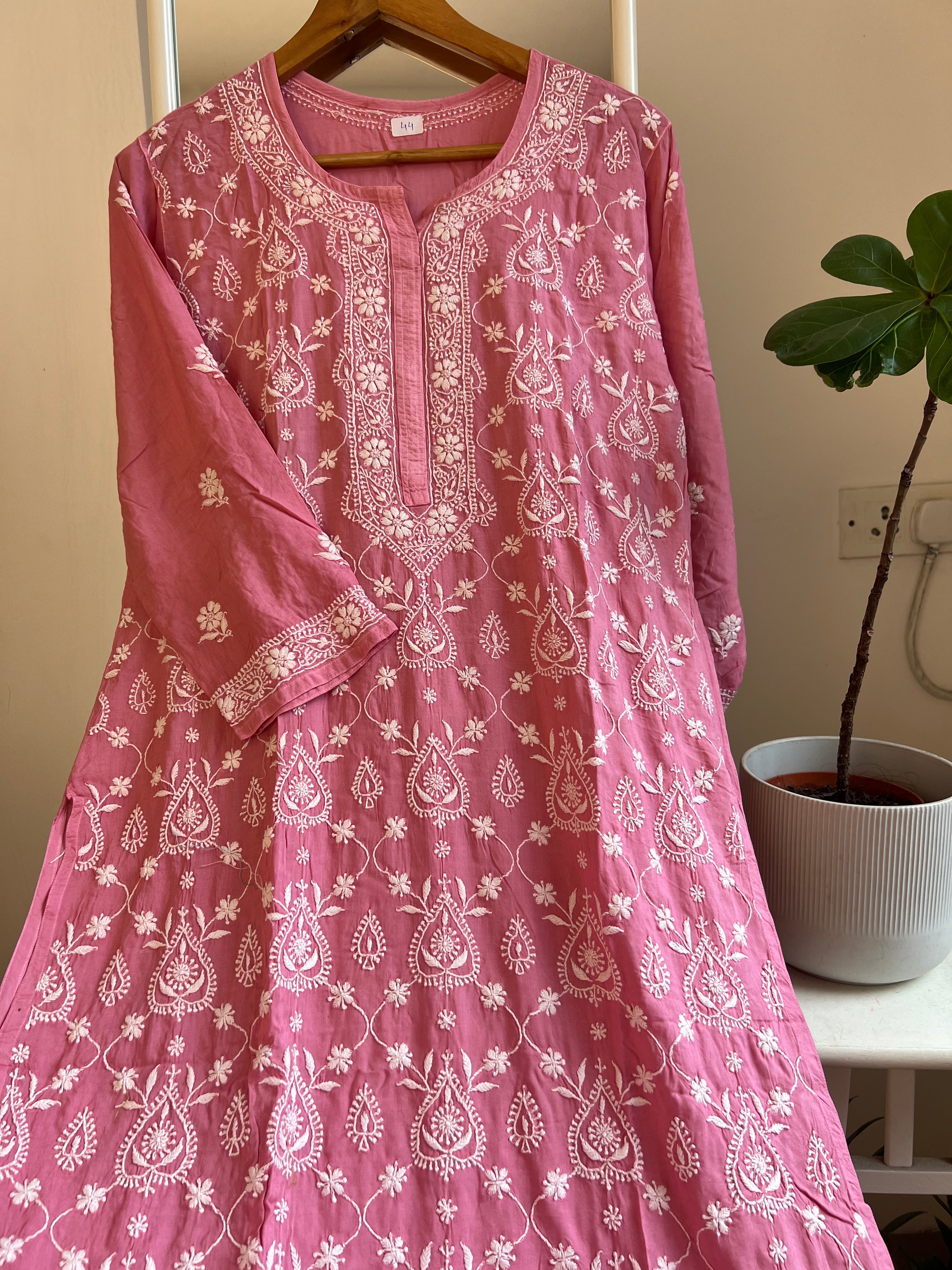 Premium Modal Chikankari Cotton Kurti - Rosewood pink - Noor Collection ARIAA CHIKANKARI 