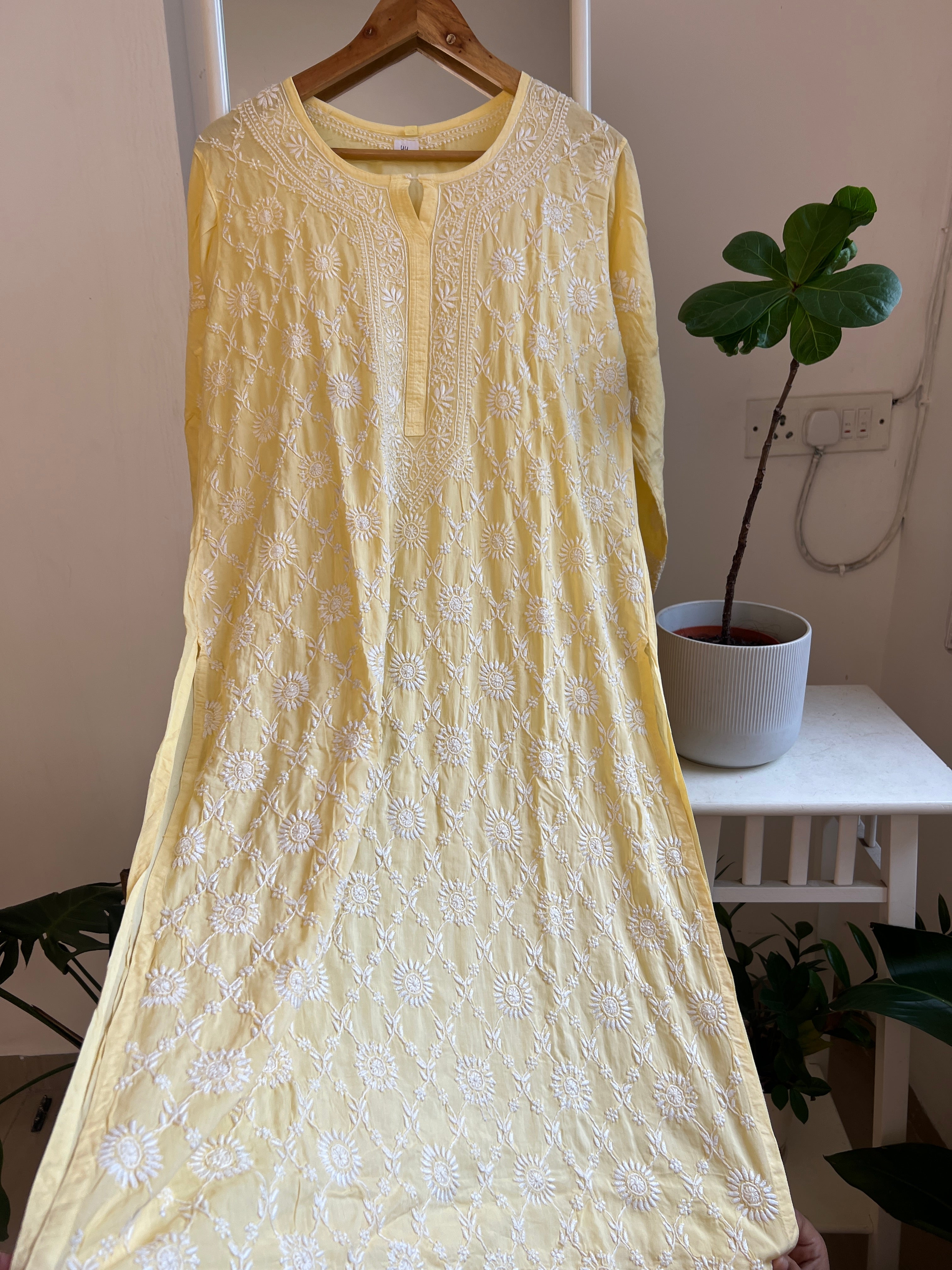 Premium Modal Chikankari Cotton Kurti - Yellow  - Noor Collection ARIAA CHIKANKARI 