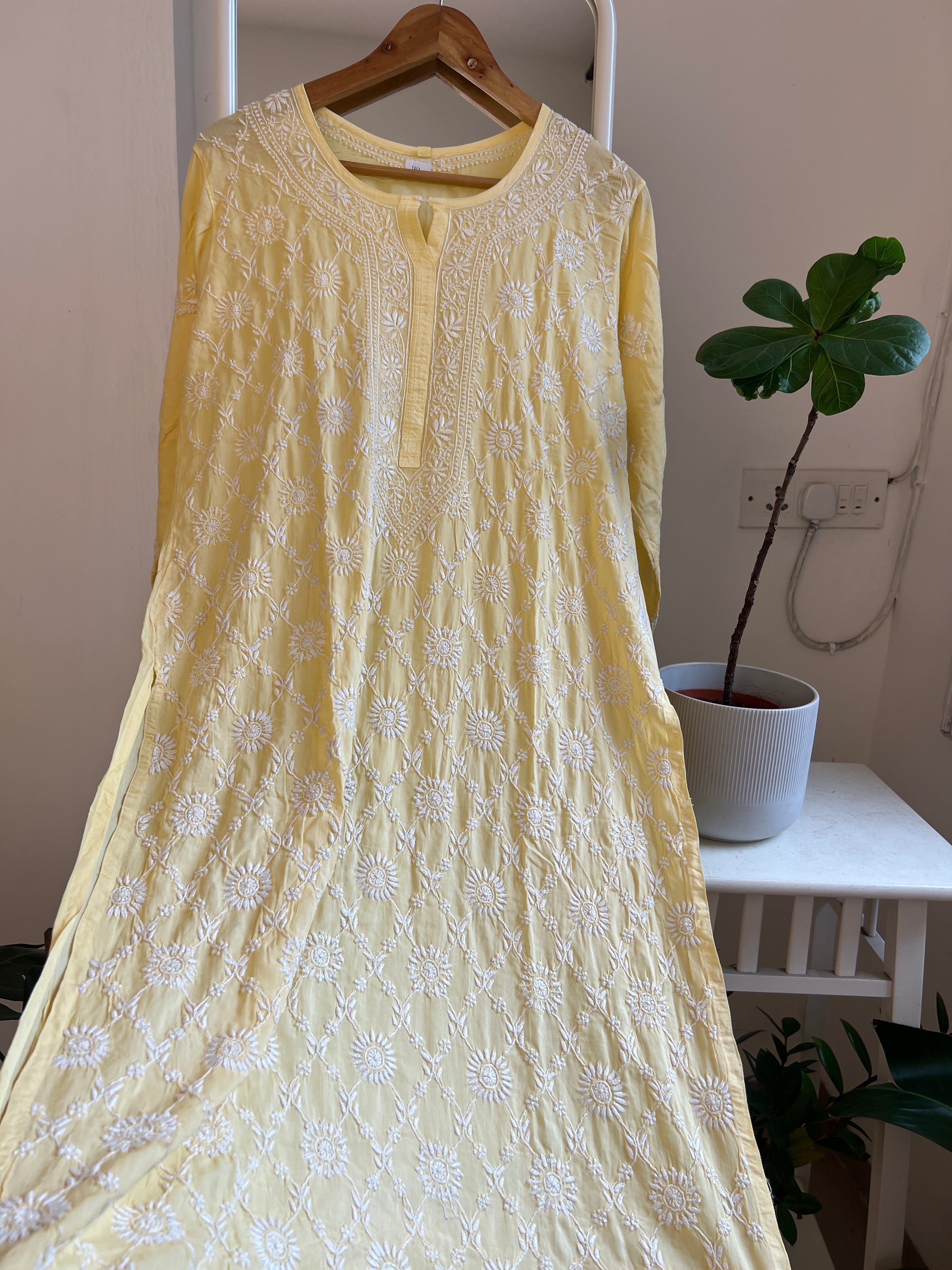 Premium Modal Chikankari Cotton Kurti - Yellow  - Noor Collection ARIAA CHIKANKARI 